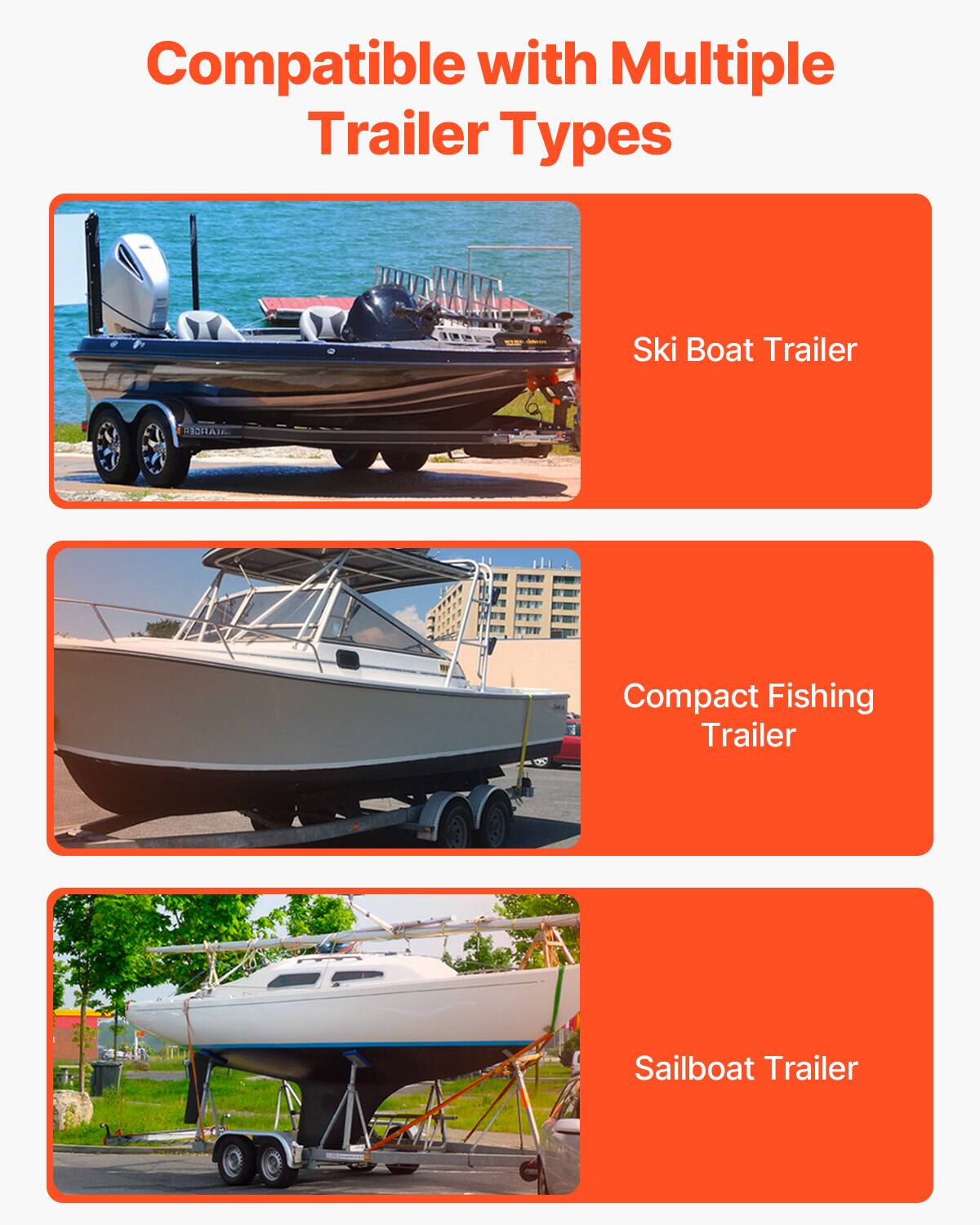 Compatible with Multiple Trailer Types

- Ski Boat Trailer
- Compact Fishing Trailer
- Sailboat Trailer