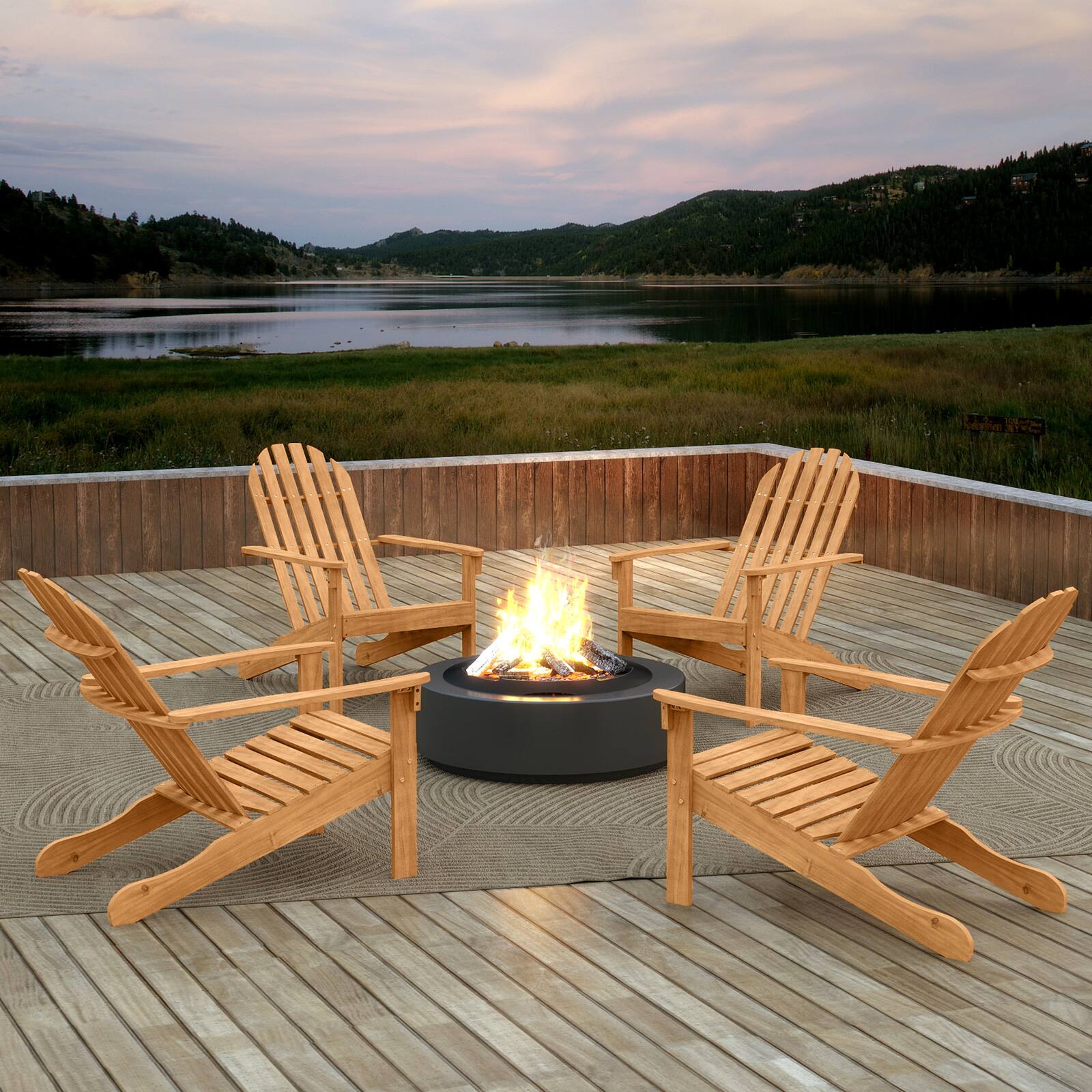 Alt View 3. Costway - Costway Outdoor Adirondack  Chair Accent Chair Solid Wood sturdy Patio Garden Furniture - Natural.