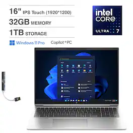 HP - EliteBook 860 Laptop 16.0 WUXGA (Intel Ultra 7 155U, 32GB DDR5, 1TB PCIe SSD, Win 11 Pro) w/USB Hub - Silver