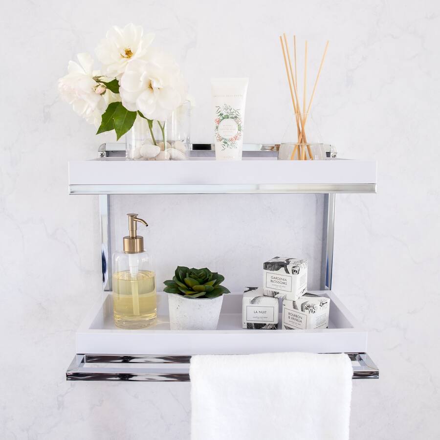 Danya B Wall Mount 2 Tier Chrome Shelving Unit with Towel Rack and ...