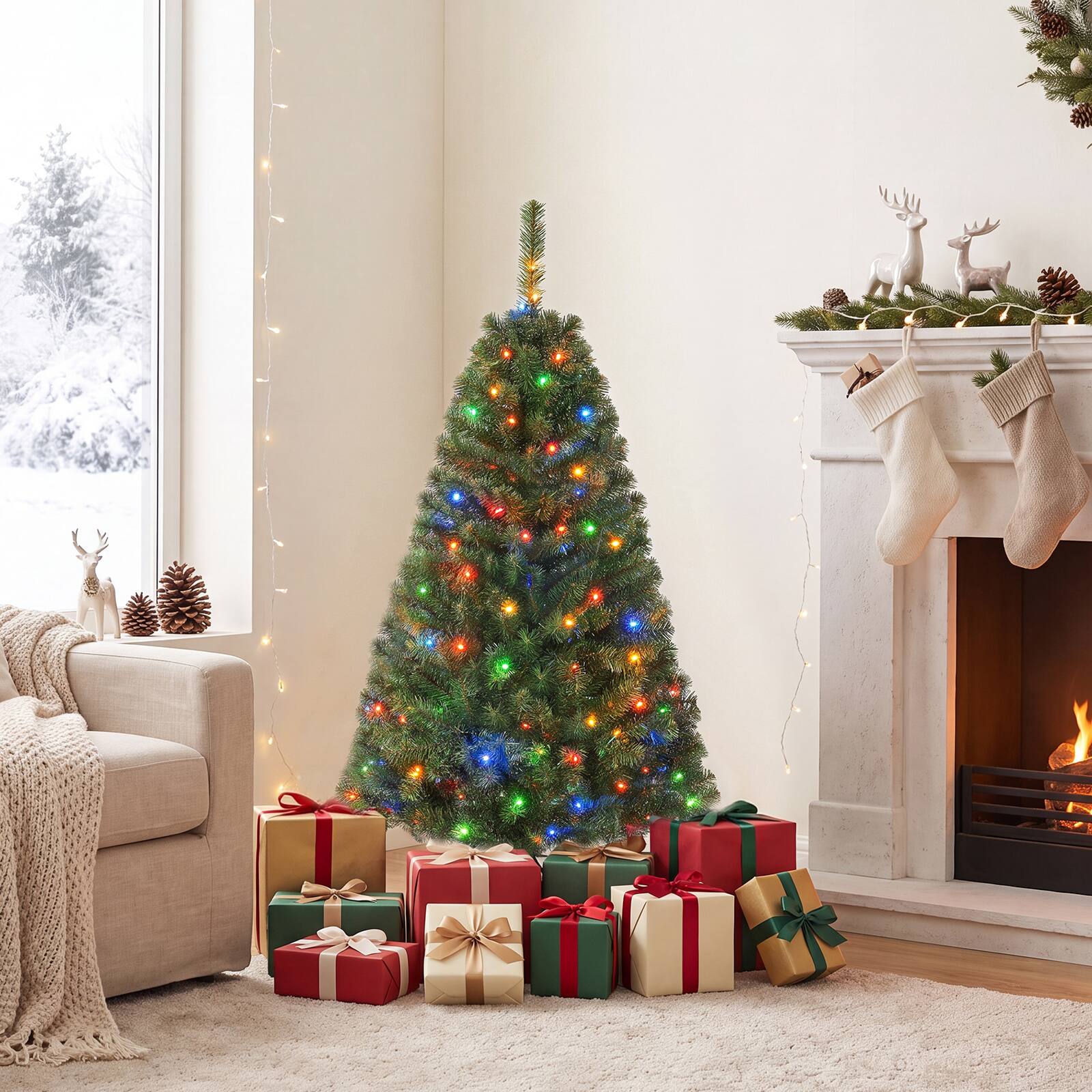 Alt View 3. Costway - Costway 4 FT Pre-Lit Artificial Christmas Tree with 296 Dense Branch Tips, 100 LED Lights - Green.