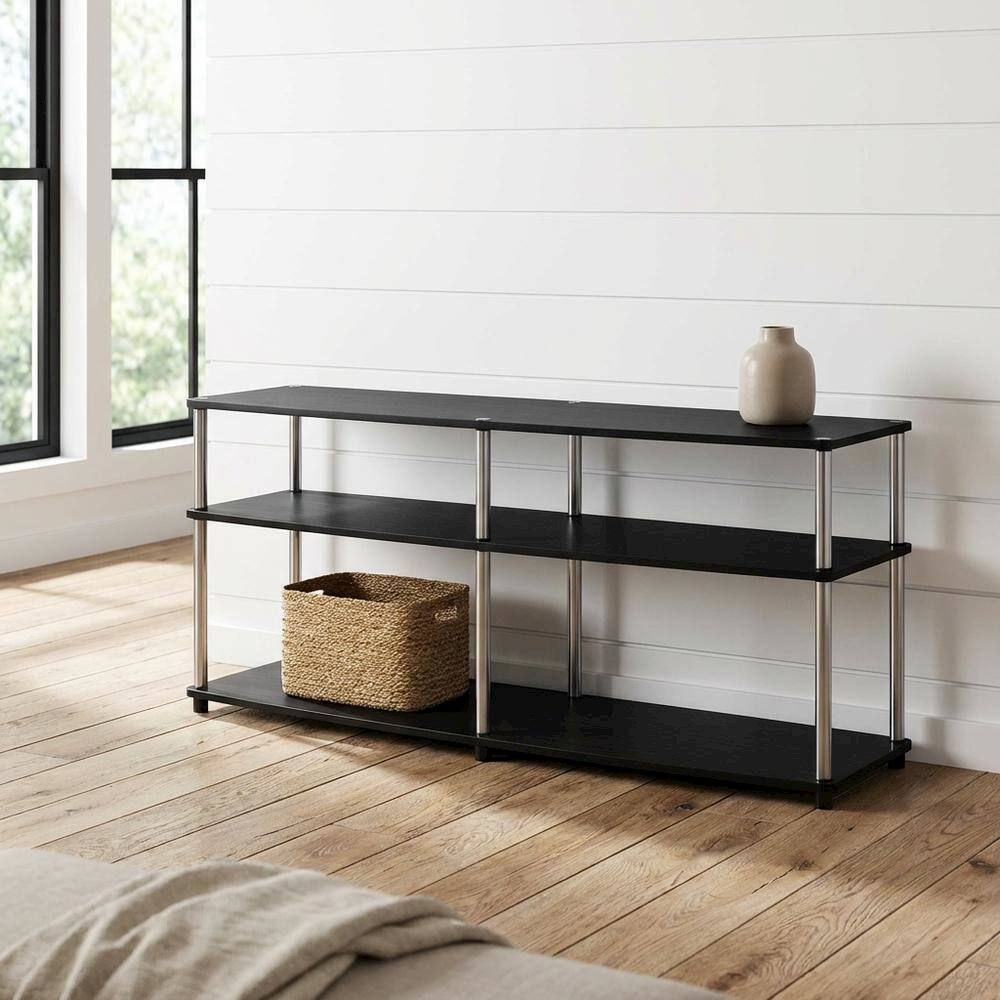 Alt View 1. FurniFact - Espresso 3-Tier TV Stand, Particle Board, Steel Poles, 65-Inch Displays - Black.