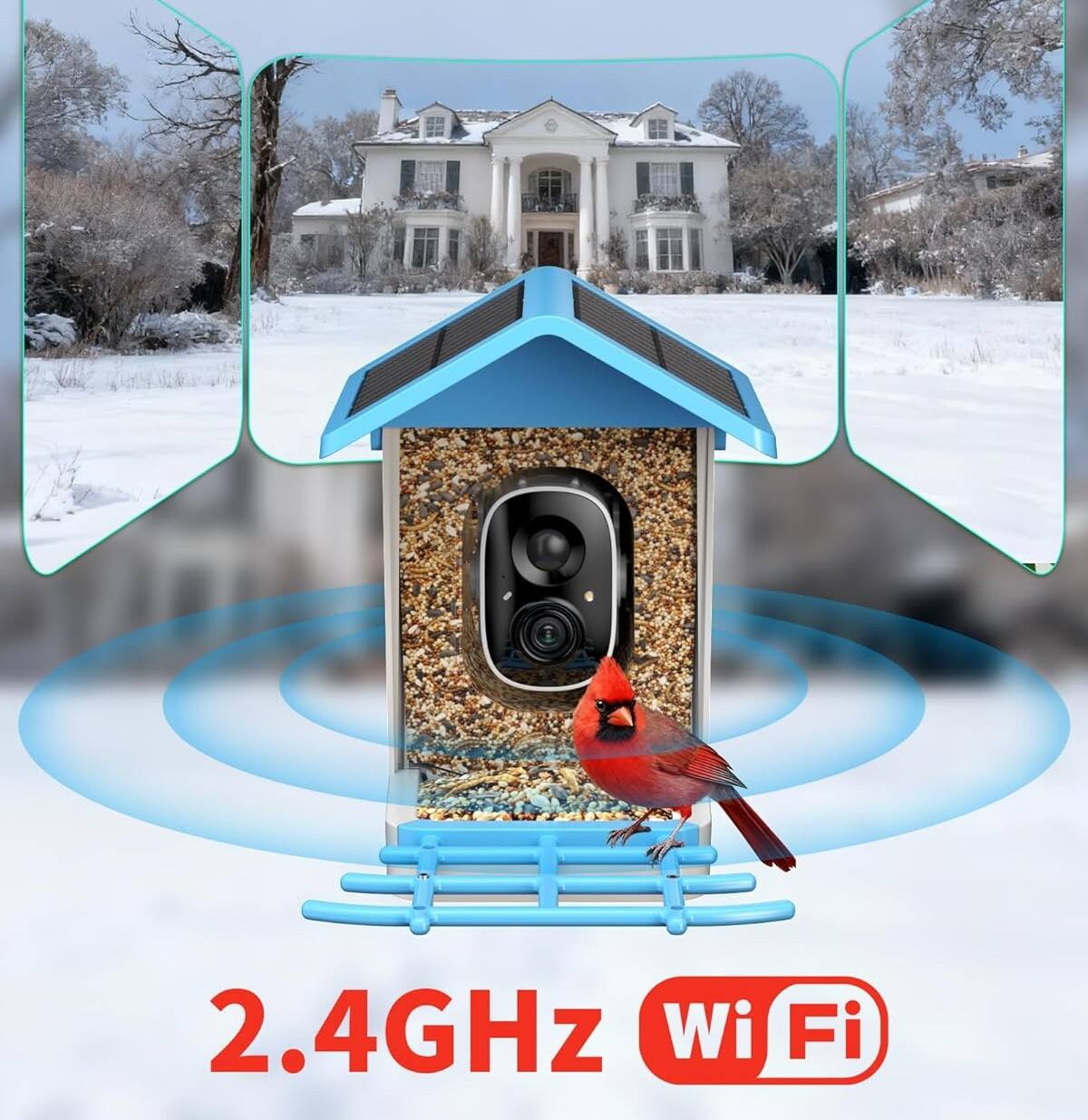 Alt View 2. FINEAK - Smart Bird Feeder-2.5K AI Camera, Solar Powered, Bird ID - Blue.