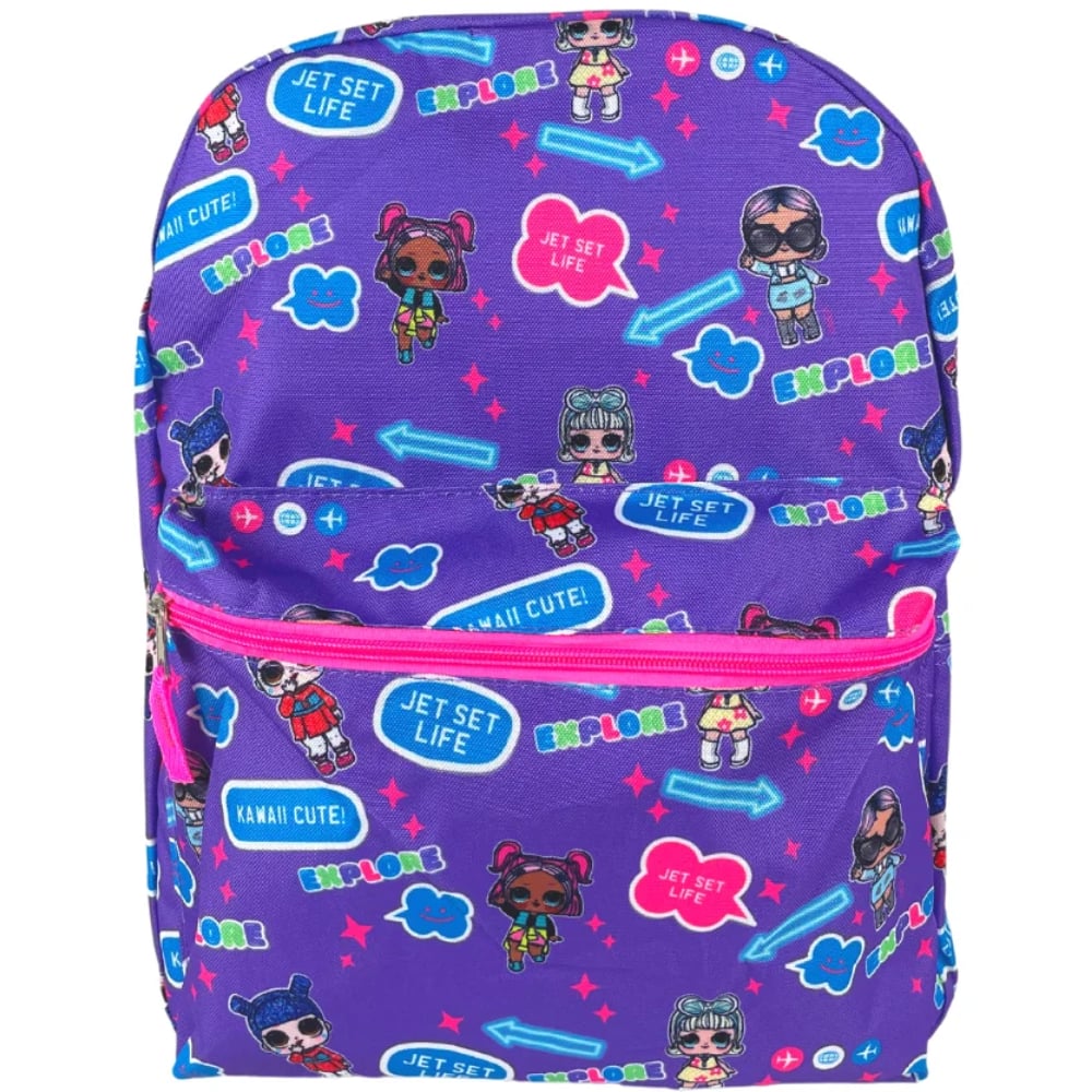 UPD - L.O.L. Surprise Dolls All Over Print Backpack With Pocket, 16" Inch - Multicolored