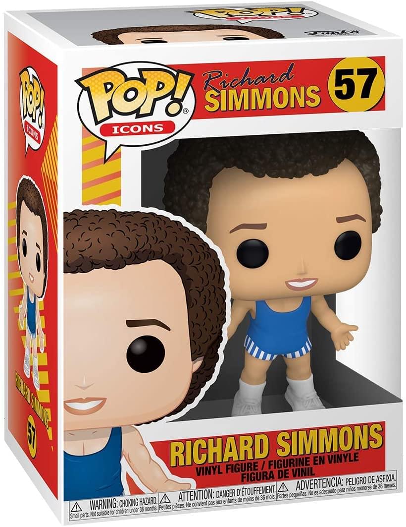 **Richard Simmons**

**57**

**POP! Icons**

**Vinyl Figure / Figurine en Vinyle / Figura de Vinil**

**Warning: Choking Hazard. Small parts. Not suitable for children under 36 months.**

**Attention: Danger d'étouffement. Petites pièces. Ne convient pas aux enfants de moins de 36 mois.**

**Advertencia: Peligro de asfixia. Pequeñas piezas. No es adecuado para niños menores de 36 meses.**