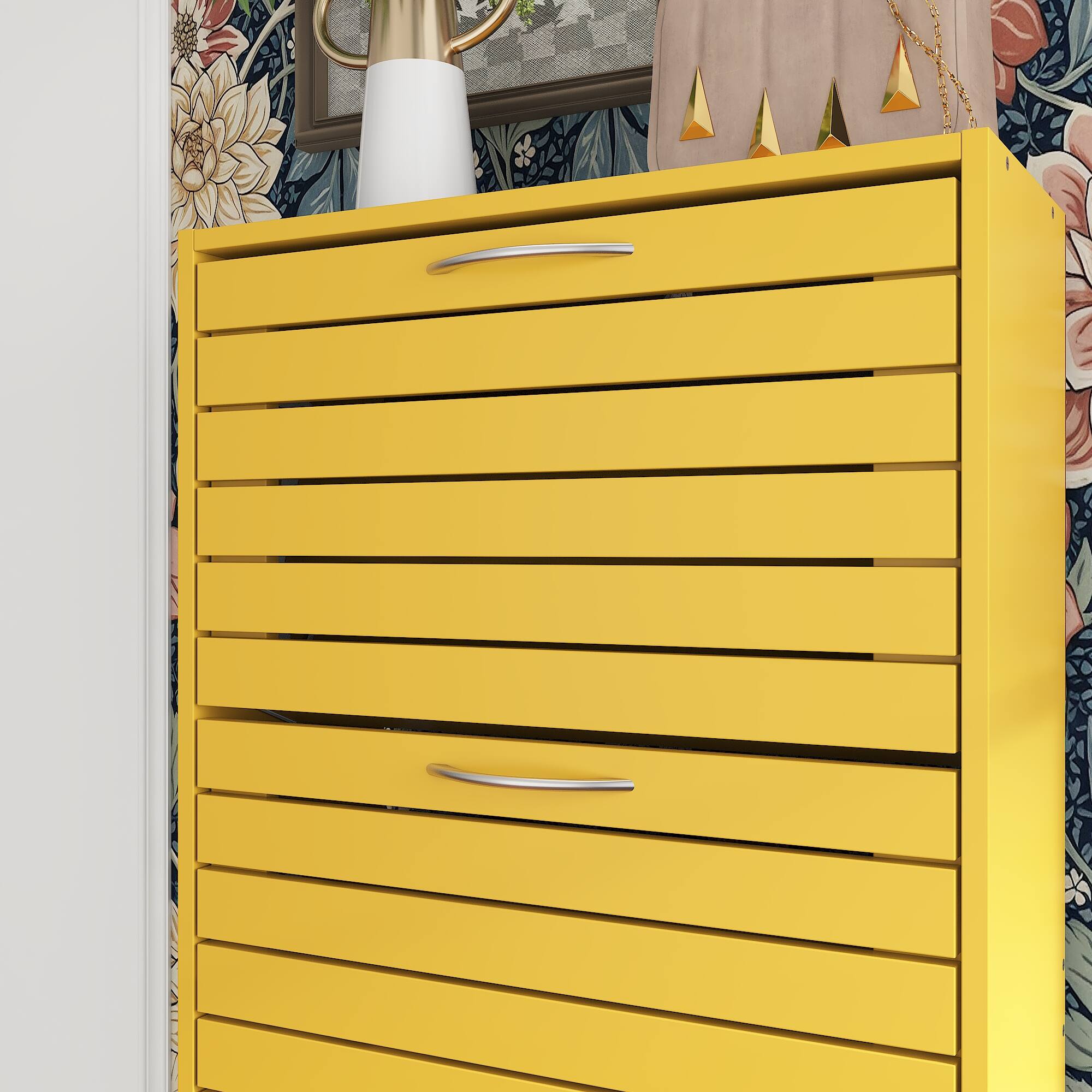 Alt View 1. Famapy - Famapy Space - Saving Rustic Shoe Cabinet 3 Flip Drawers Adjustable Shelves to Tame Clutter & Enhance Entryway Style - Yellow.