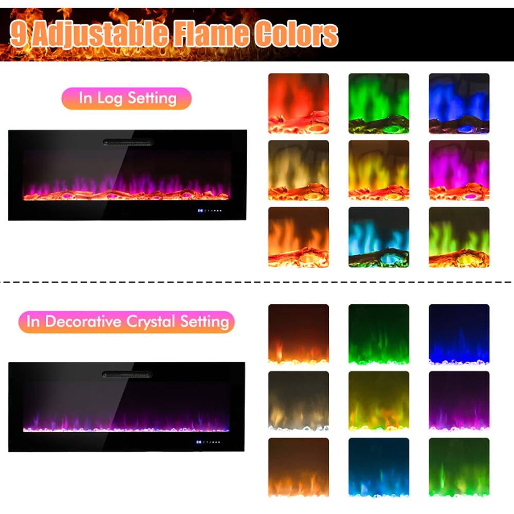 9 Adjustable Flame Colors

In Log Setting

In Decorative Crystal Setting