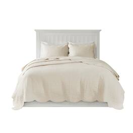 Gracie Mills - Salvatore 3-Piece Reversible Country-Inspired Scalloped Edge Quilt Set - Cream