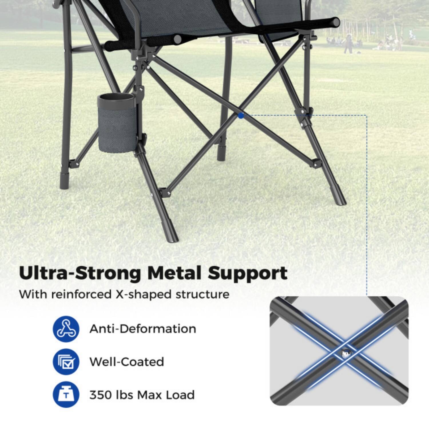 Ultra-Strong Metal Support  
With reinforced X-shaped structure  
Anti-Deformation  
Well-Coated  
350 lbs Max Load