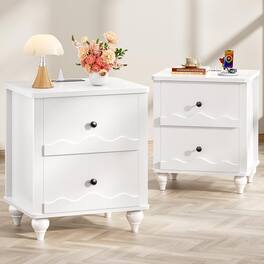 Aheaplus - Nightstand with 2 Drawers, Farmhouse Nightstand with Charging Station, 2 Piece Set - White