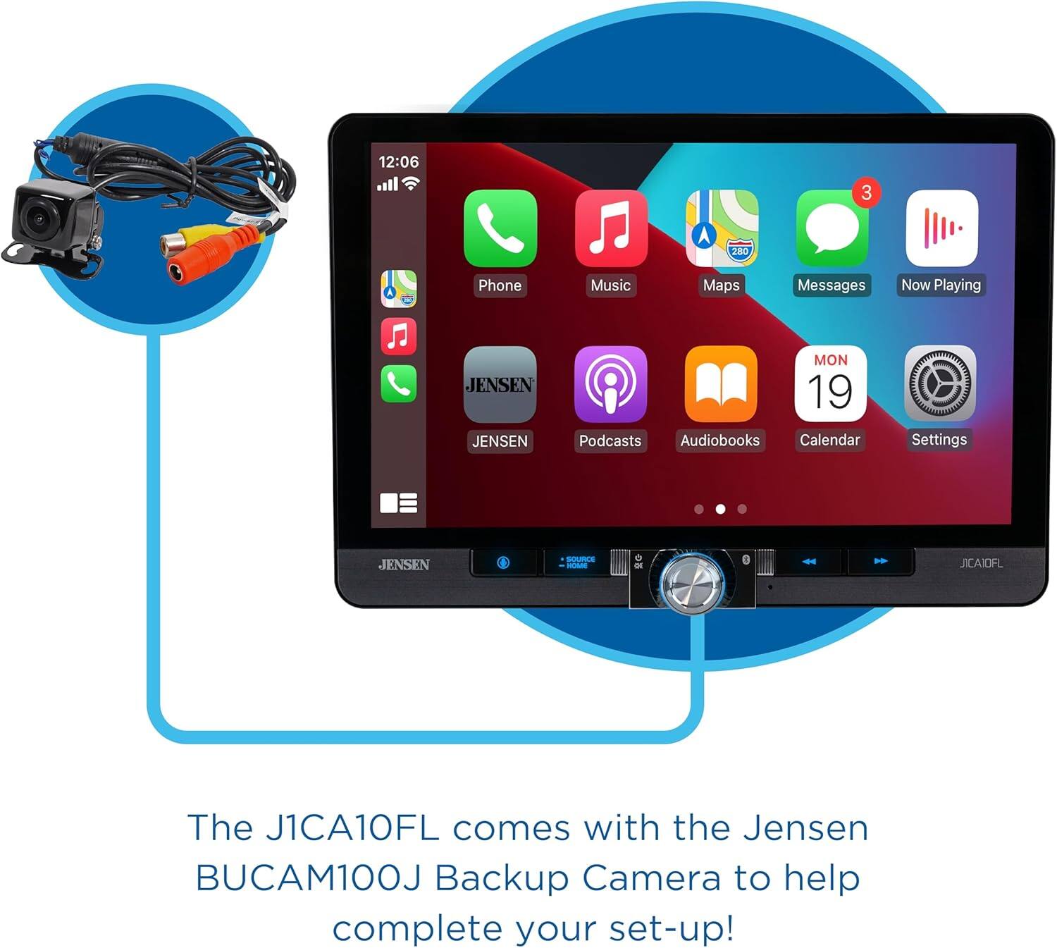 The J1CA10FL comes with the Jensen BUCAM100J Backup Camera to help complete your set-up!