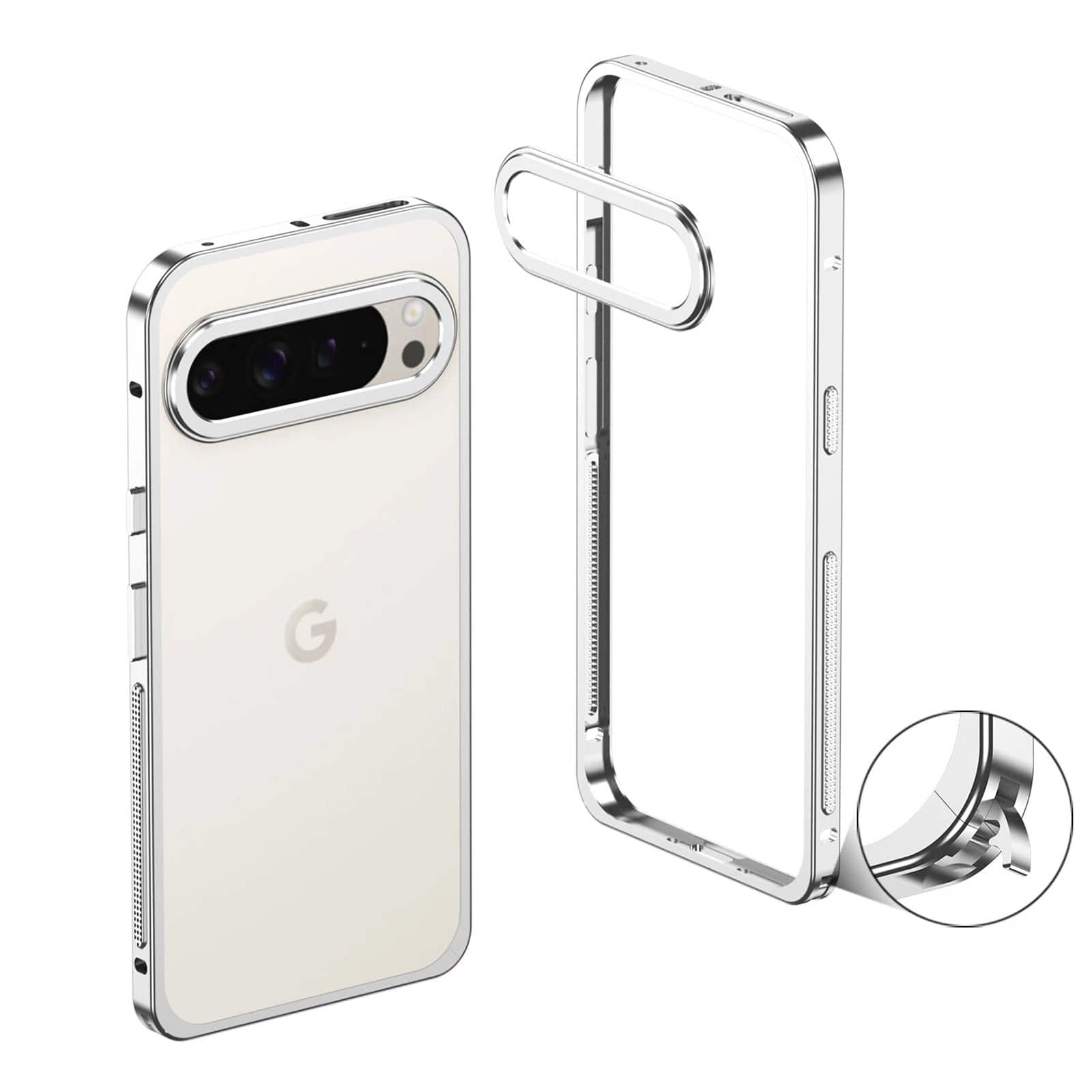 Dteck - Metal Frame Heat Dissipation Rugged Shockproof Bumper Frame Phone Case with Lens Cover For Google Pixel 11 Pro XL - Silver price history on PriceWatchPro