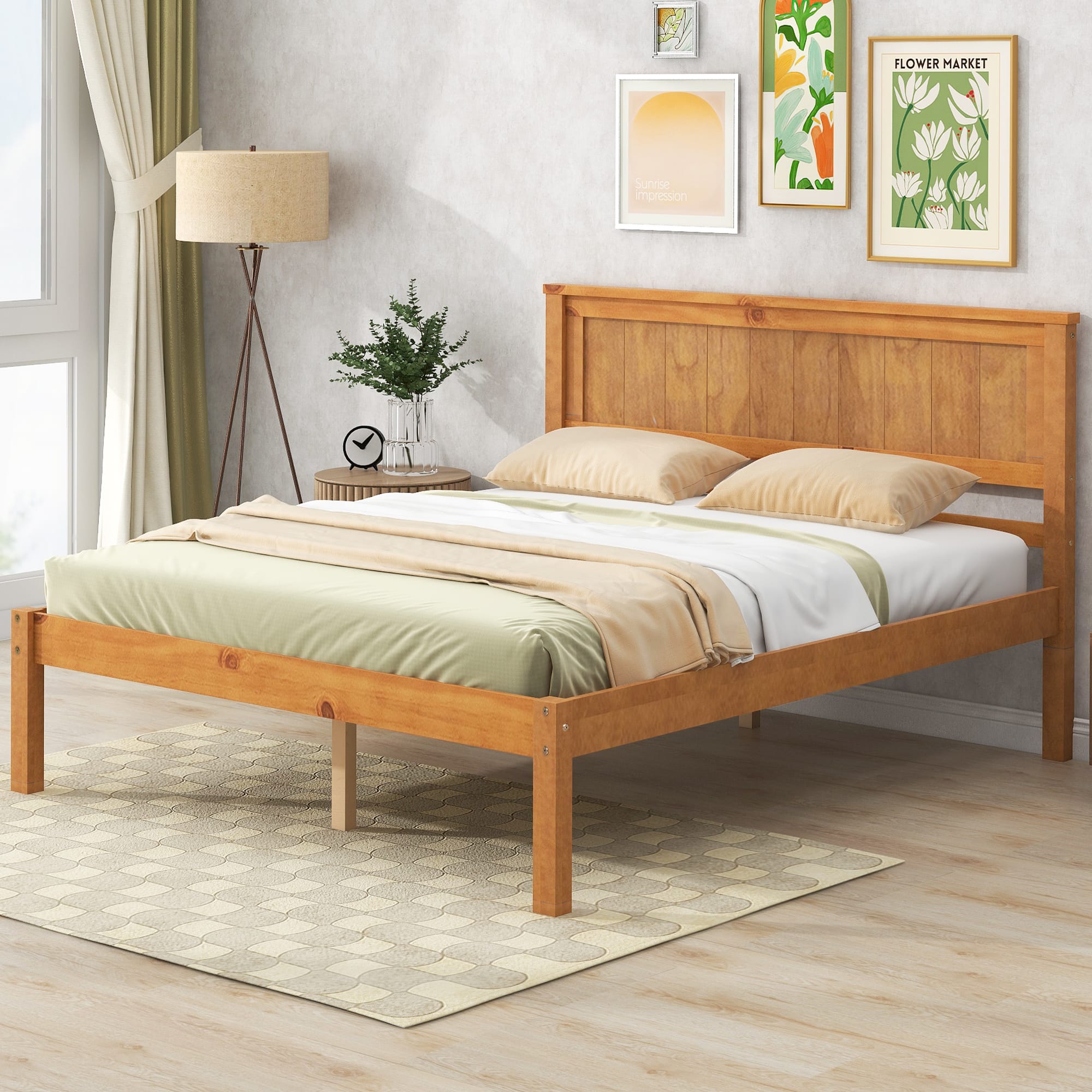 ぷんりさま専用 APRILSOUL Platform Bed Frame with Headboard Wood Slat