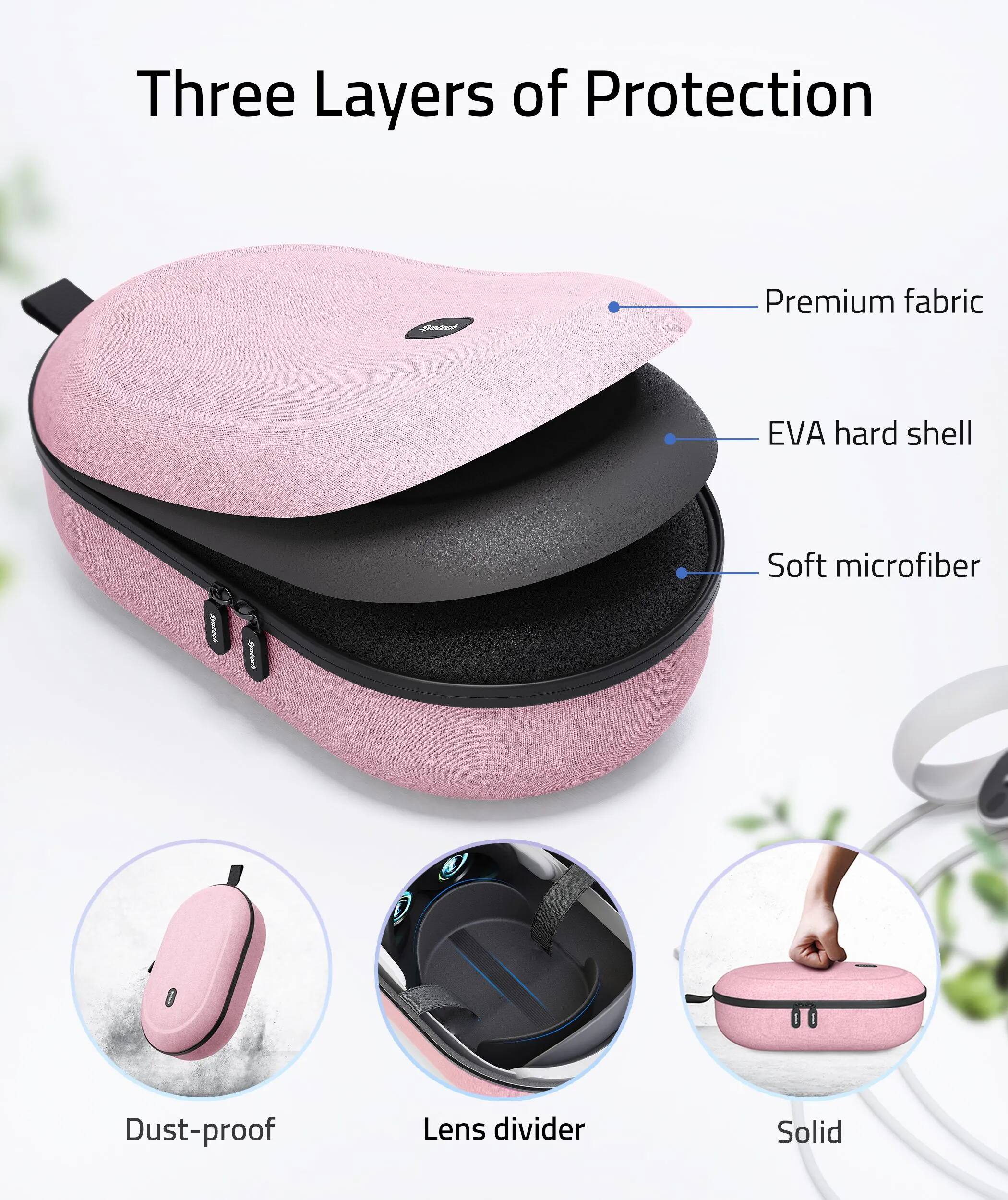 Three Layers of Protection

- Premium fabric
- EVA hard shell
- Soft microfiber

Dust-proof

Lens divider

Solid