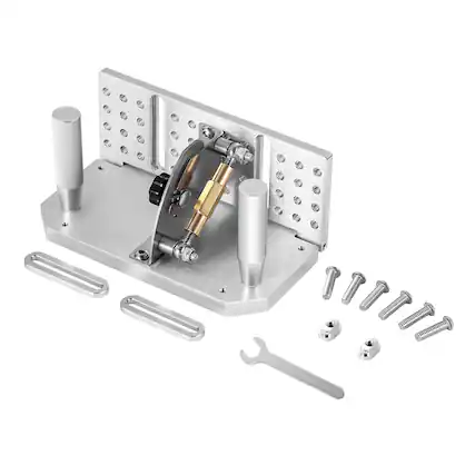 Front. VEVOR - Belt Grinder Knife Jig, 85° - 115° Belt Sander Knife Sharpening Jig with Dual Handles, 7.68" Long Sharpener Locator - Silver.