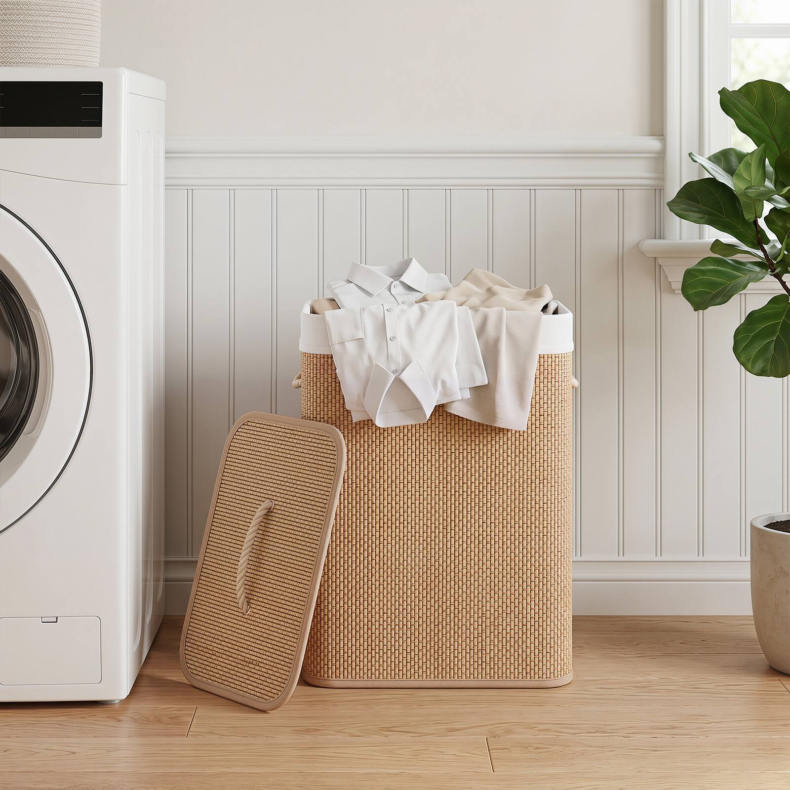 Alt View 1. Costway - Costway 19 Gal Capacity Clothes Hamper Bamboo Laundry Hamper with Removable Liner - Natural.