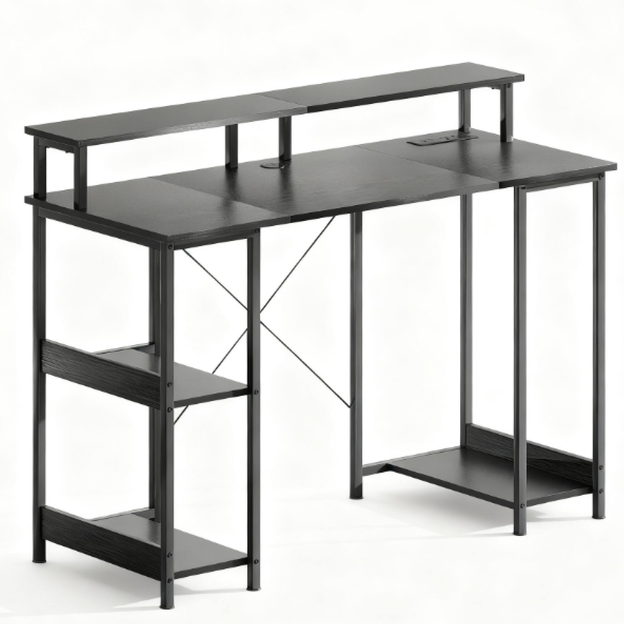 Angle. GOODSILO - Reversible Computer Desk with Integrated Charging Station and LED Lighting for Home Office Gaming Setup - Distressed Black.