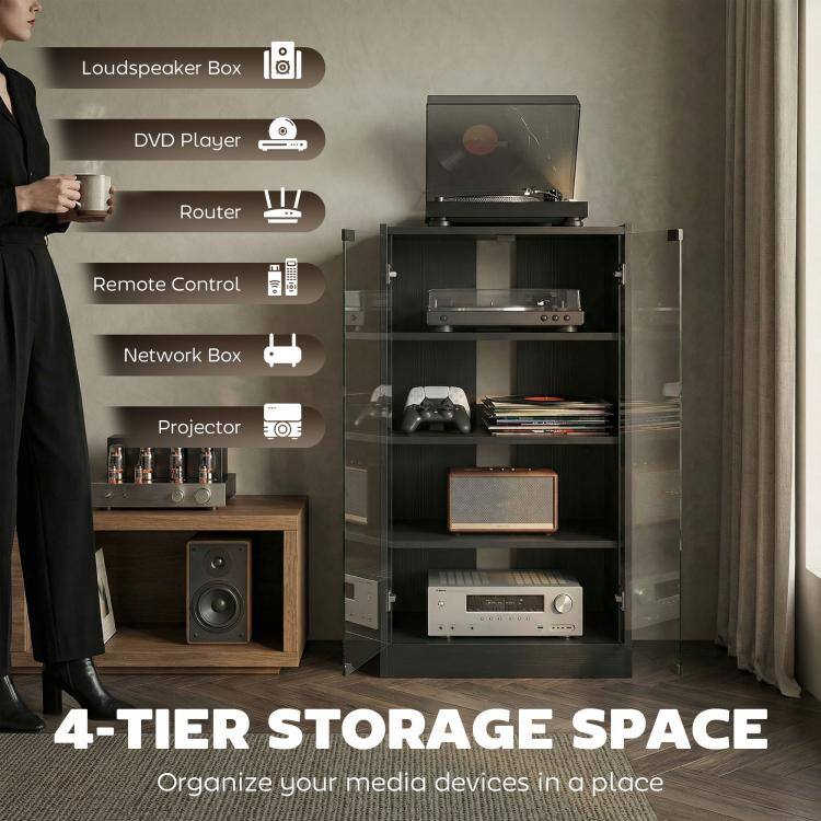 PULUZ Media Cabinet, 4 Tier Stereo Cabinet for Vinyl Record Player ...
