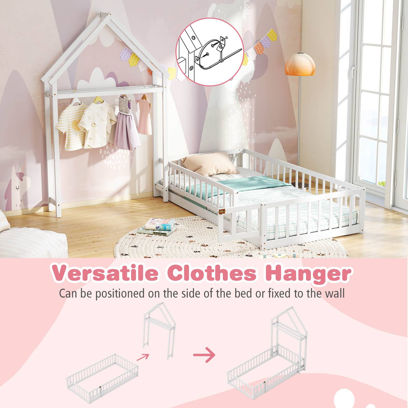 Versatile Clothes Hanger: Can be positioned on the side of the bed or fixed to the wall.