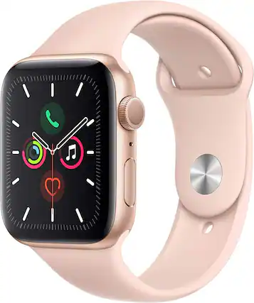 Front. Apple - Watch Series 5 Aluminum 44mm A2093 (GPS Only, No Cellular) - Gold.