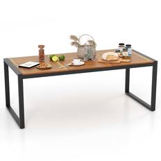Front. Costway - Costway 79" Acacia Wood 8-Person Patio Table with 1.9" Umbrella Hole, Adjustable Foot Pads - Natural & Black.