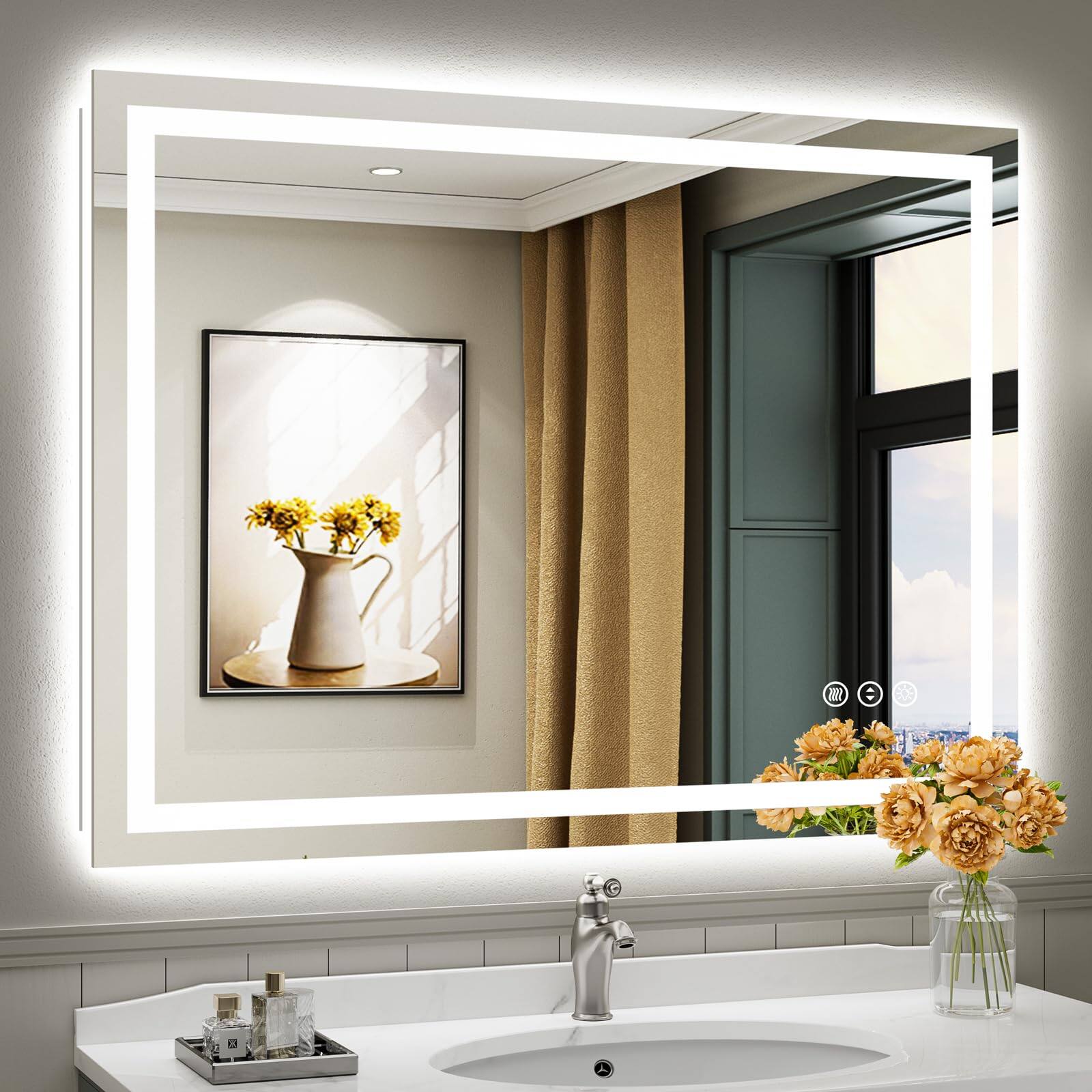 Comfort Essence - 24"x32" Led Bathroom Mirror With Lights Backlit Front Lit Anti-fog Lighted Vanity For Wall Memory Functio - Backlit+front Lit-48"L x 36"W