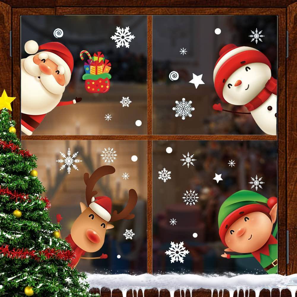 Alt View 3. Stylel Star - 82pcs Christmas Snowflake Window Clings Stickers For Glass Xmas Decals Decorations Indoor Holiday Santa Claus - Default.