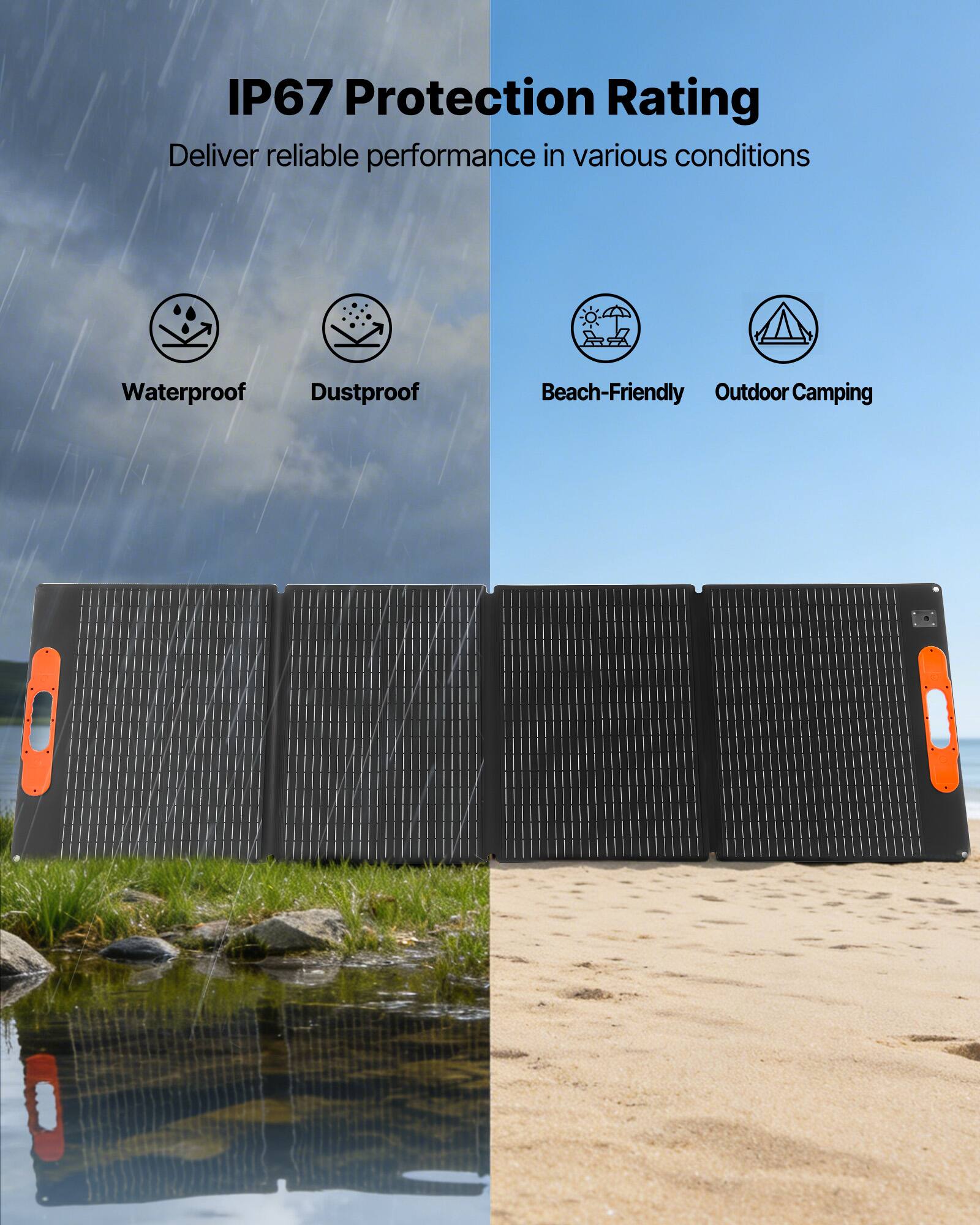 IP67 Protection Rating  
Deliver reliable performance in various conditions  
Waterproof  
Dustproof  
Beach-Friendly  
Outdoor Camping
