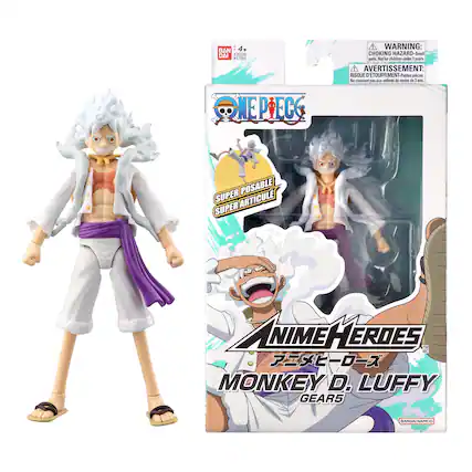 4+ BANDAI 390 123064 NE NEPECO WARNING: CHOKING HAZARD-Small parts. Not for children under 3 years. AVERTISSEMENT: RISQUE D'ETOUFFEMENT- Petites pièces. Ne convient pas aux enfants de moins de 3 ans. POSABLE SUPER ARTICULÉ. SUPER MEERDES MERDES. MONKEY D. LUFFY GEAR5. BANDAI NAMCO