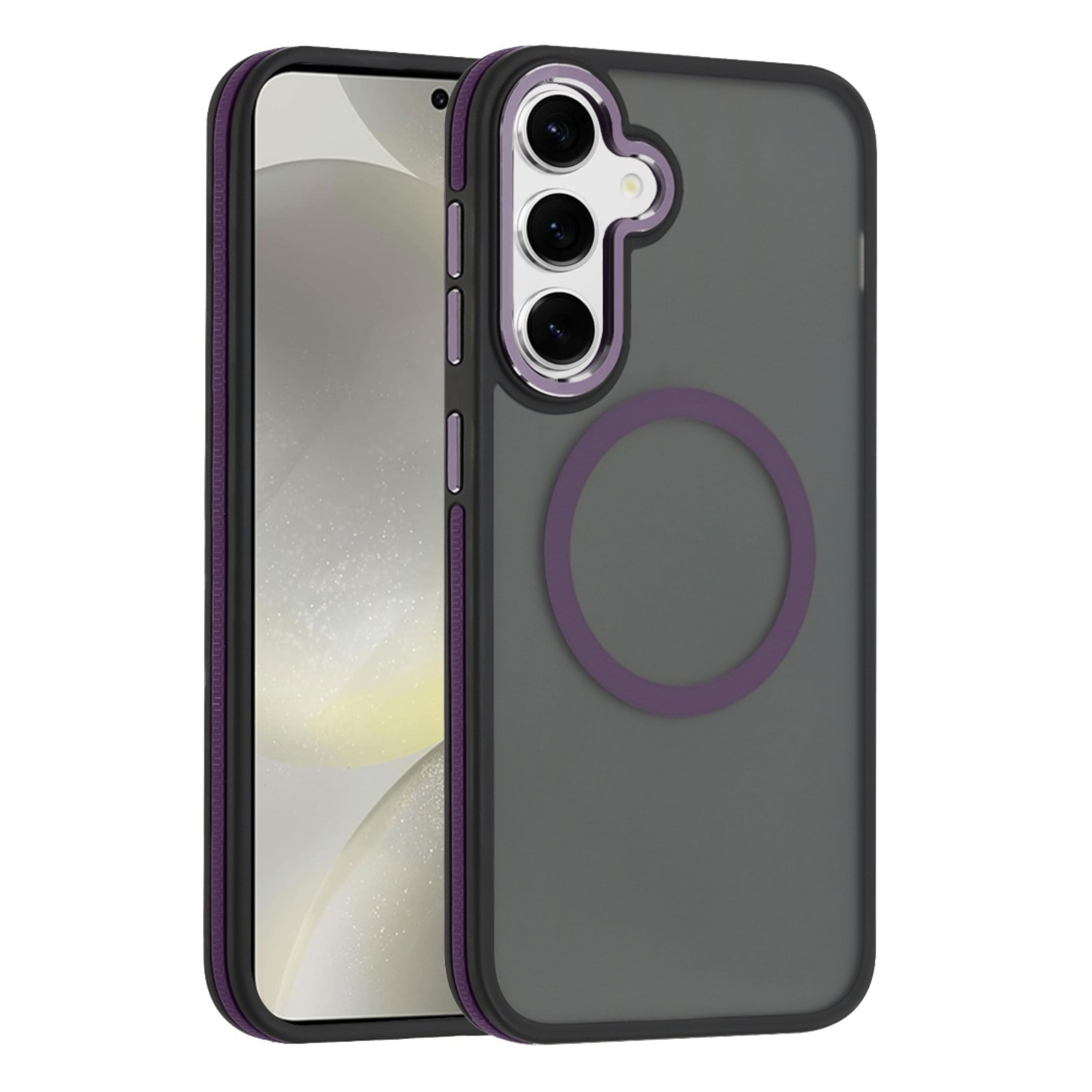 Kitcheniva - Soft Touch Finish Magnetic Circle Metal Buttons Phone Case With Tempered Glass For Samsung Galaxy S25/S24 - Purple price history on PriceWatchPro