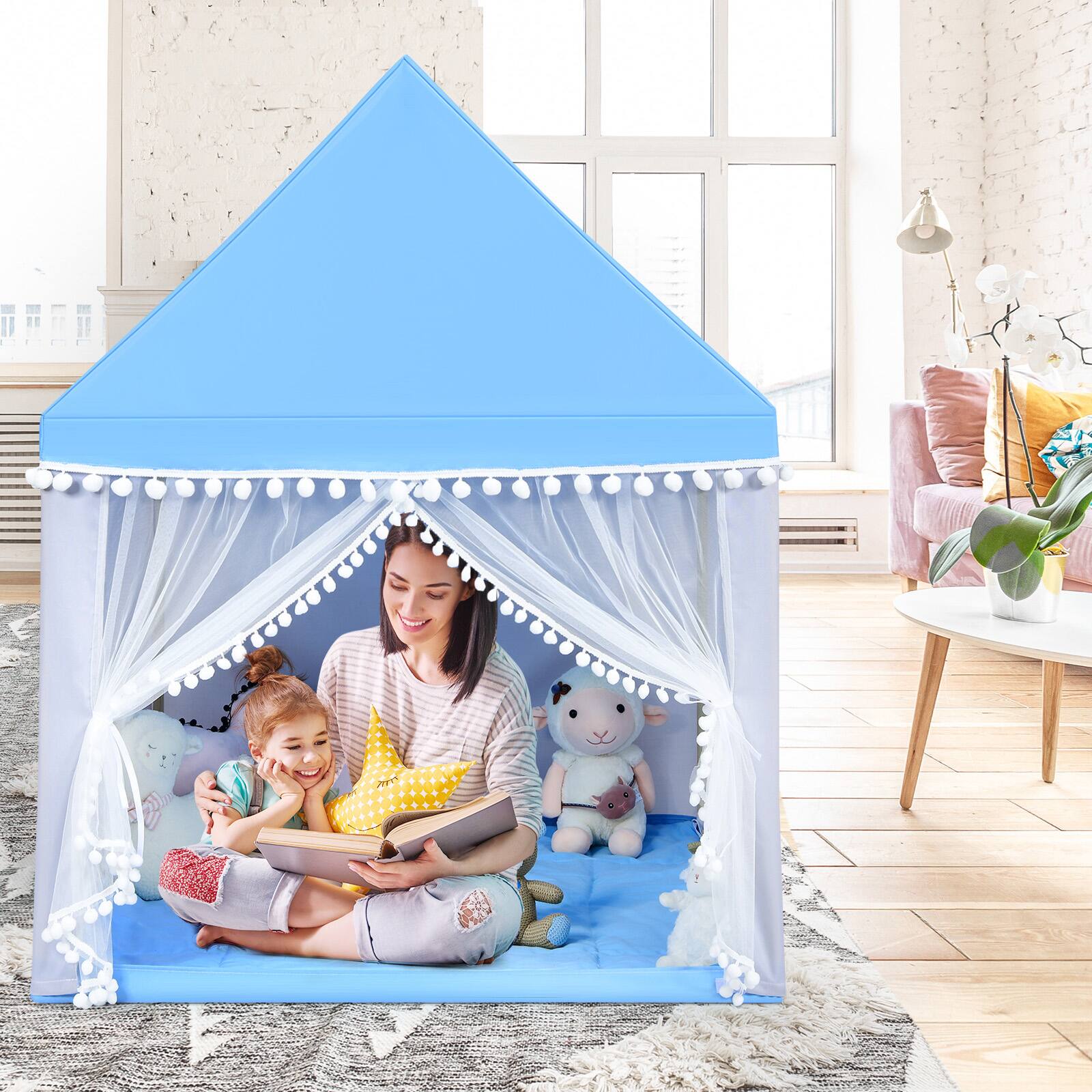 Alt View 4. Costway - Costway Kids Play Tent Large Playhouse Children Play Castle Fairy Tent Gift w/ Mat - Blue.