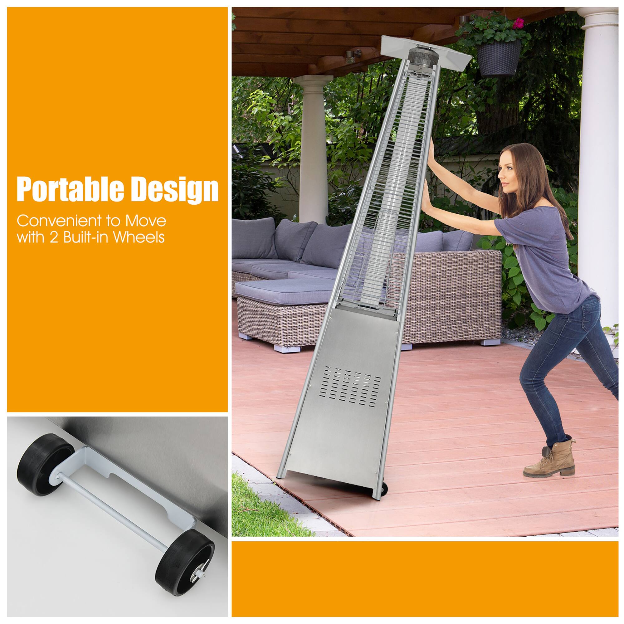Portable Design  
Convenient to Move with 2 Built-in Wheels