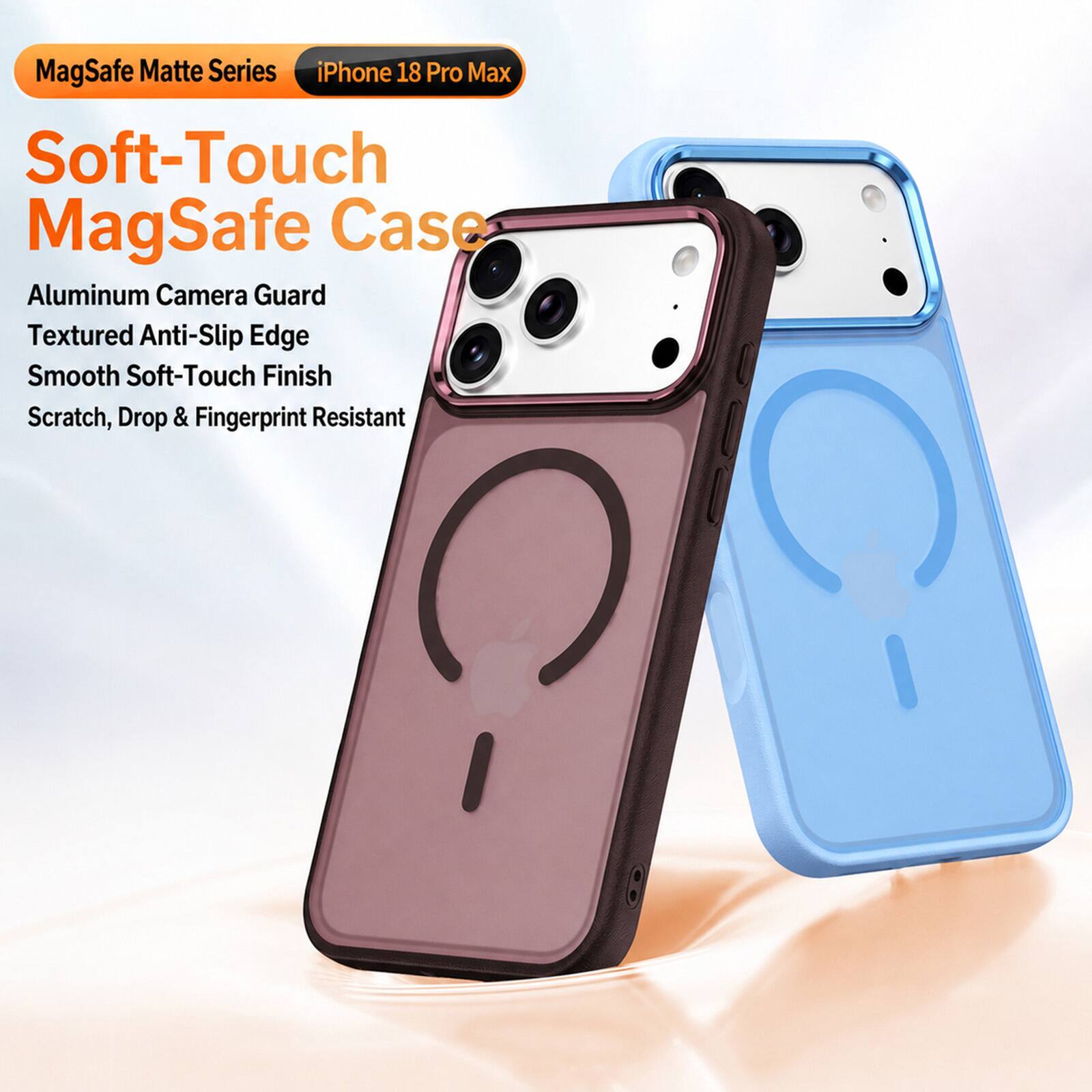 MagSafe Matte Series iPhone 18 Pro Max Soft-Touch MagSafe Case Aluminum Camera Guard Textured Anti-Slip Edge Smooth Soft-Touch Finish Scratch, Drop & Fingerprint Resistant