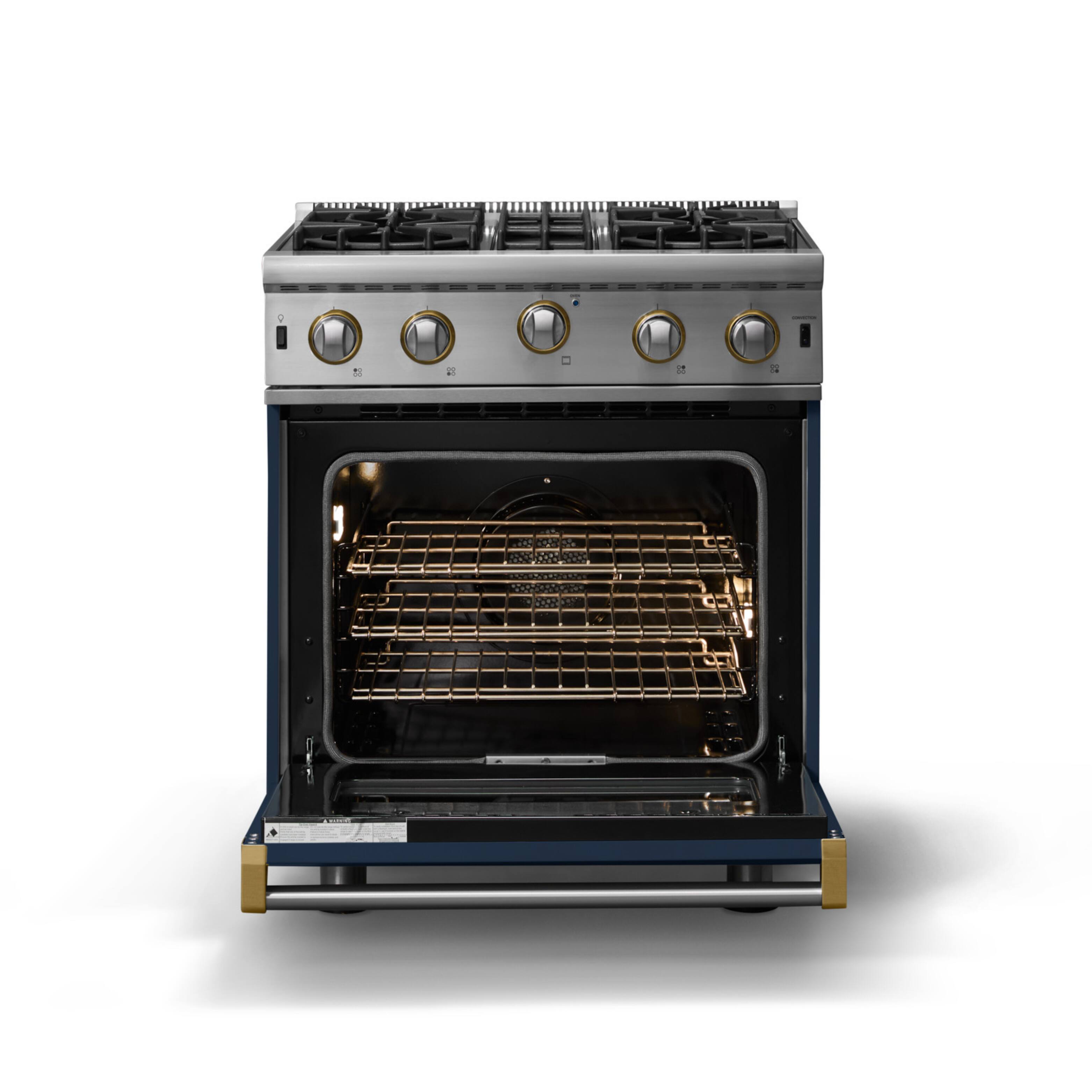 Alt View 2. Viking - 30"W. 4.0 Cu. Ft. Freestanding Self-Clean Open Burner Gas Convection Range - Slate Blue w. Brushed Brass Trim - Slate Blue.