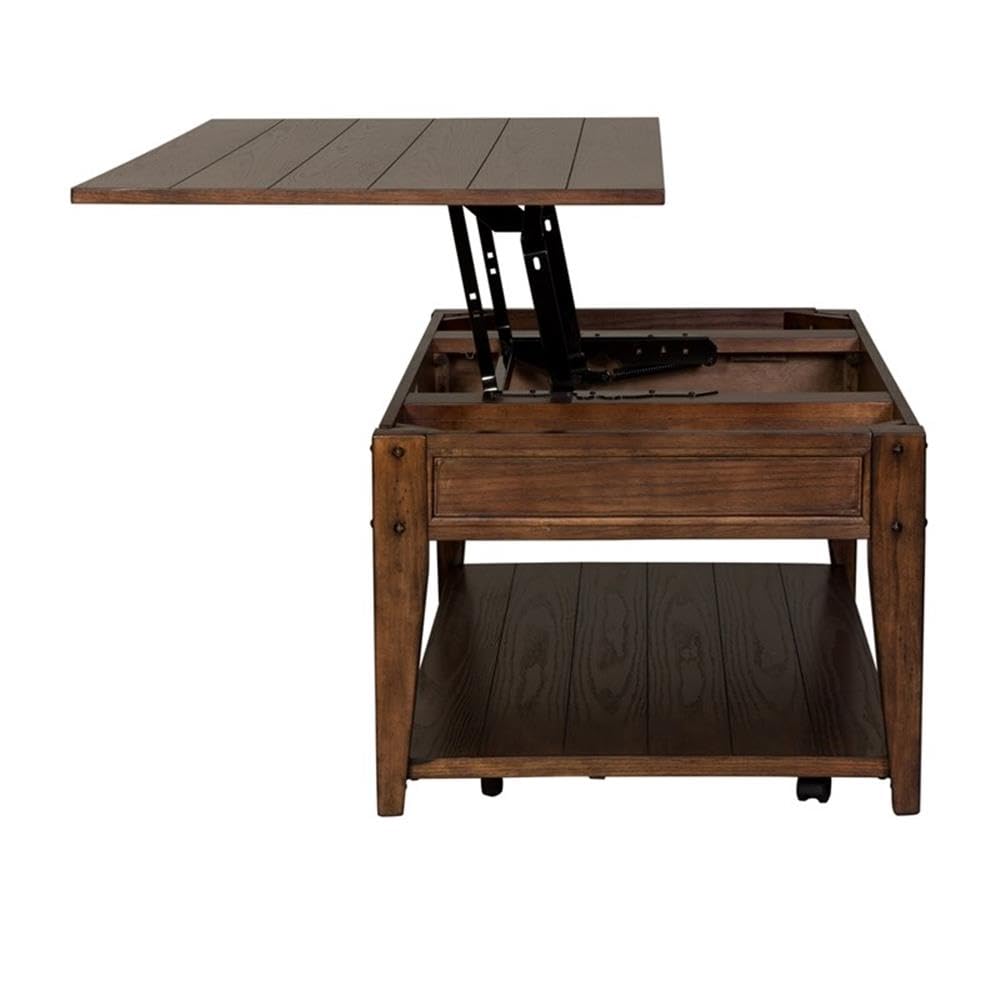 Alt View 4. Liberty Furniture Industries - Lake House Lift Top Cocktail Table in Rustic Brown Oak - Brown.