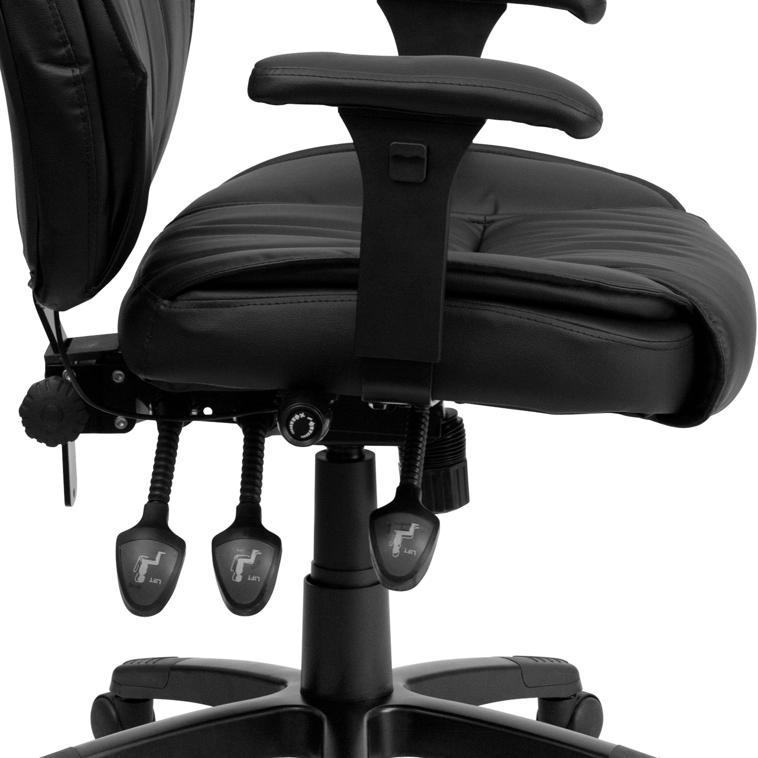Alt View 9. Emma + Oliver - High Back Leather Multifunction Executive Swivel Ergonomic Office Chair with Lumbar Support Knob with Arms - Black.