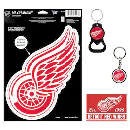 WinCraft - Detroit Red Wings 4-Pack Key Rings and Magnets Set - Multicolor