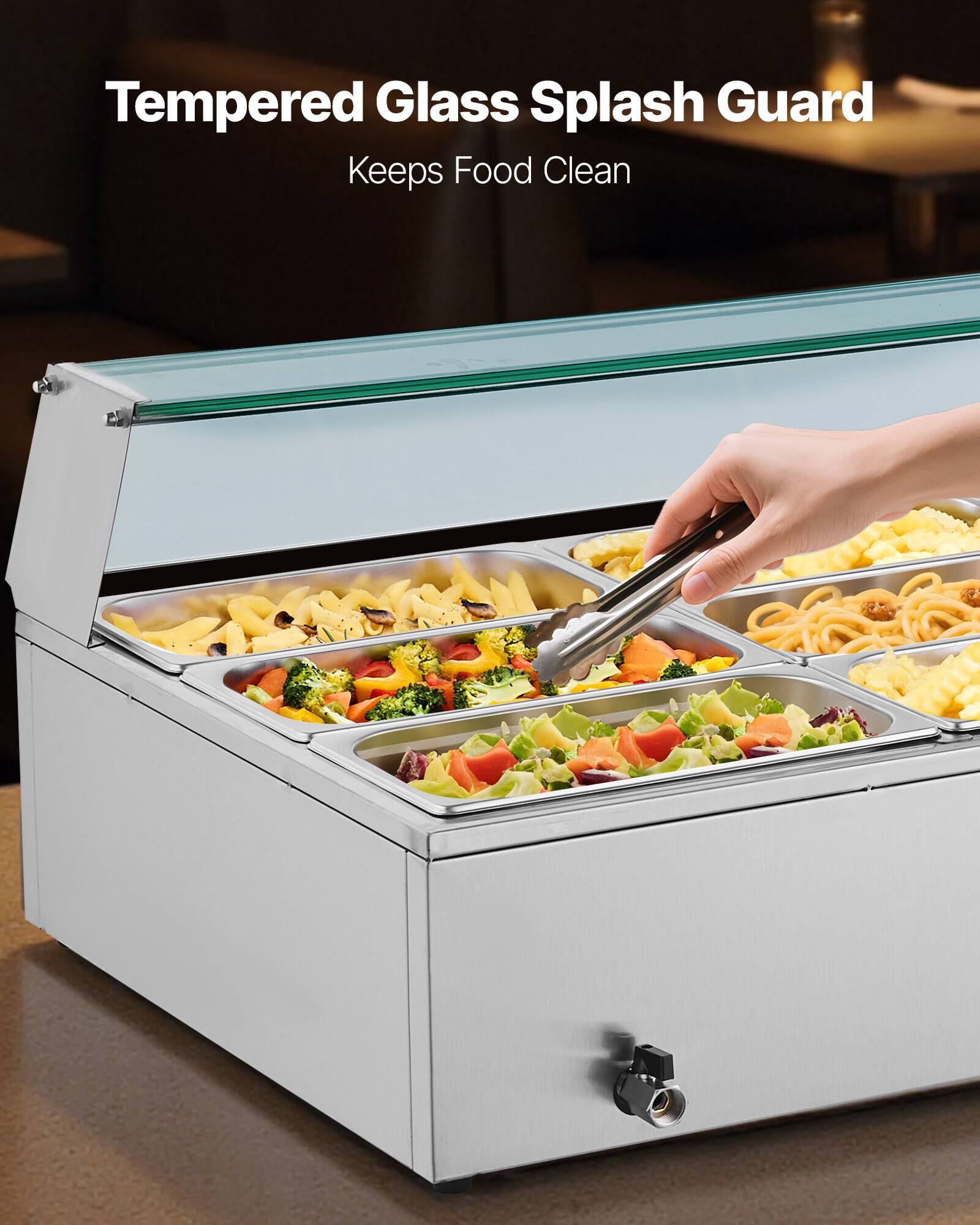 Tempered Glass Splash Guard  
Keeps Food Clean
