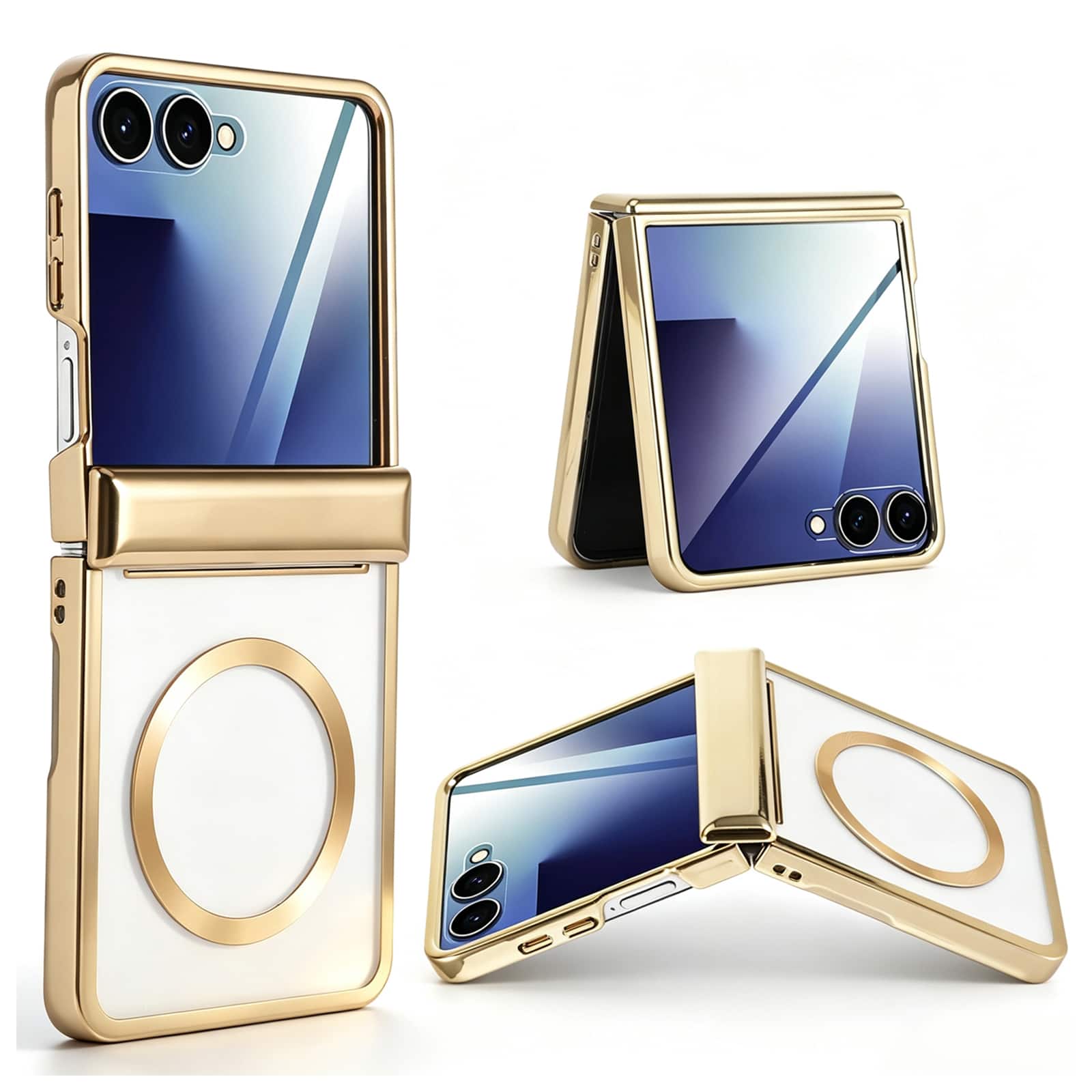 Dteck - Electroplated Clear Case for Samsung Galaxy Z Flip7 with Hinge Guard, Rigid PC Magnetic Cover, Raised Edge Screen Camera - Gold price history on PriceWatchPro