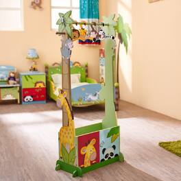 Teamson Kids - Fantasy Fields Sunny Safari Kids Clothing Rack with Storage Bin