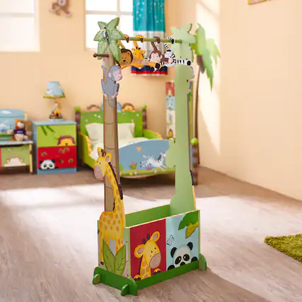 Front. Teamson Kids - Fantasy Fields Sunny Safari Kids Clothing Rack with Storage Bin.