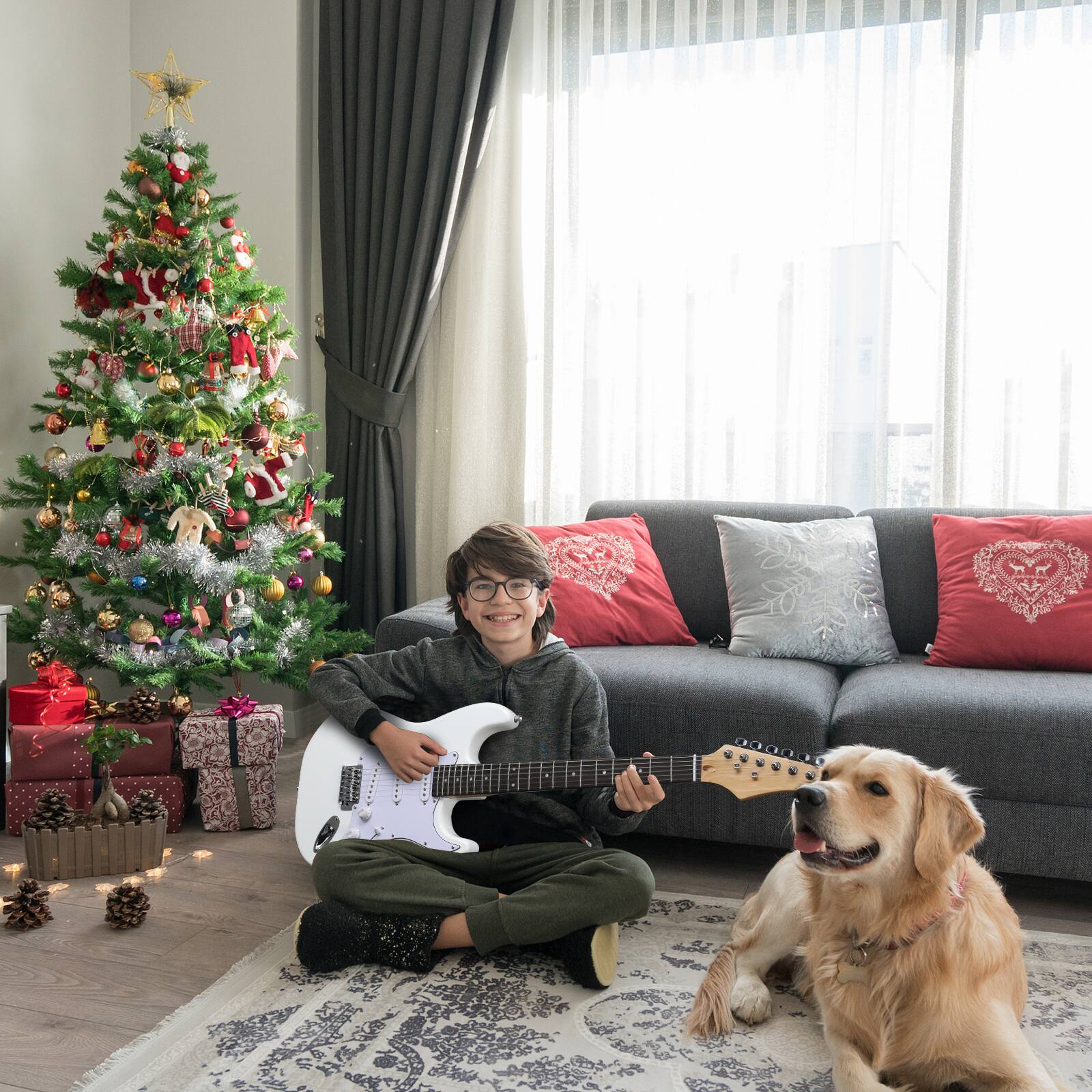 Alt View 1. Winado - White 6 Strings Electric Guitar Right Handed With Gig Bag Strap Cord.