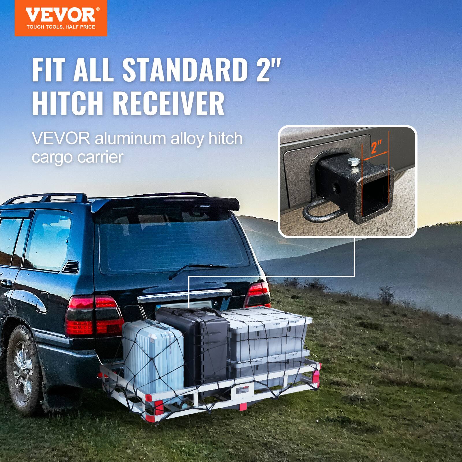 VEVOR TOUGH TOOLS, HALF PRICE FIT ALL STANDARD 2" HITCH RECEIVER. VEVOR aluminum alloy hitch cargo carrier 2".