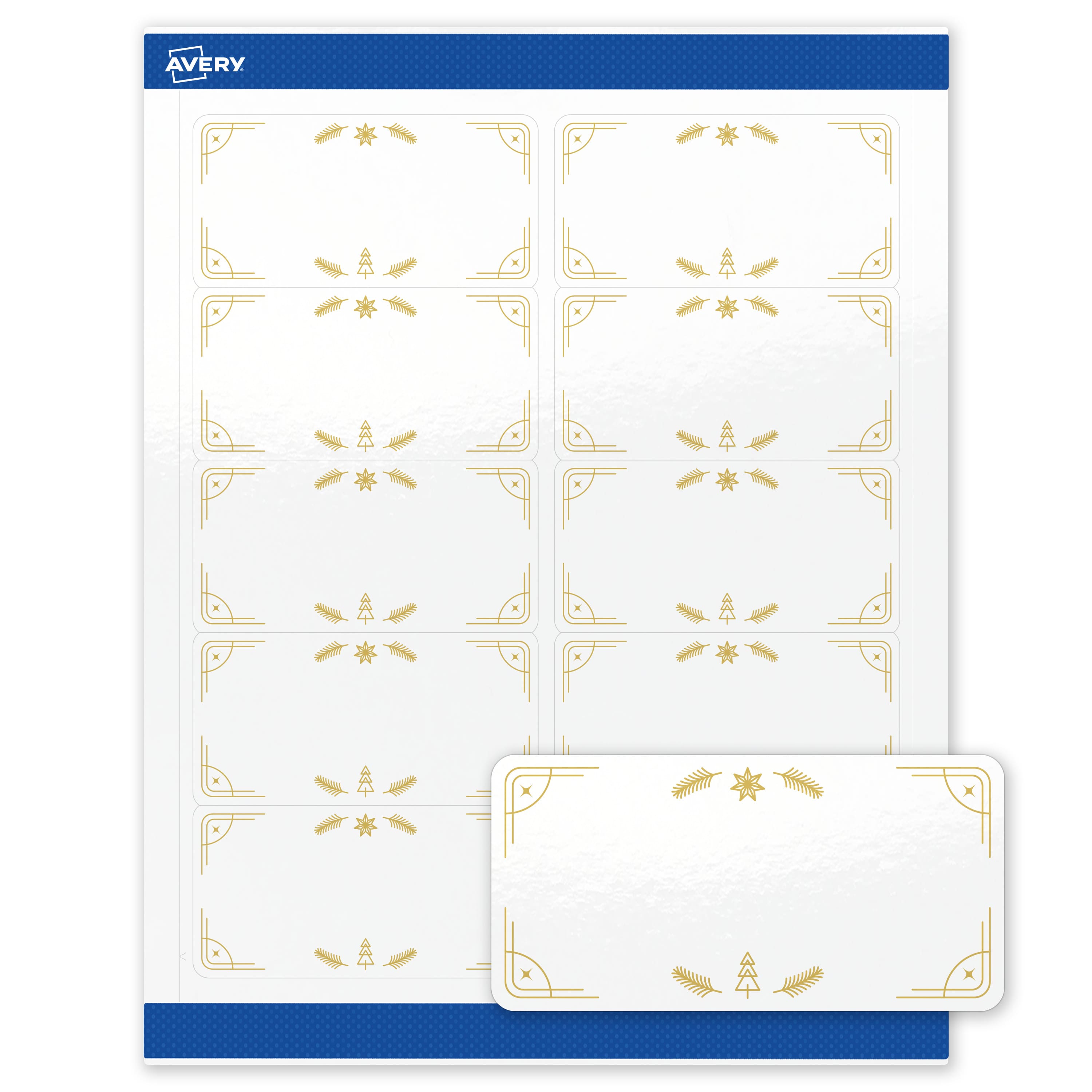 Avery - Avery® Shipping Labels, 2" x 4", Glossy Gold Christmas Trees - White