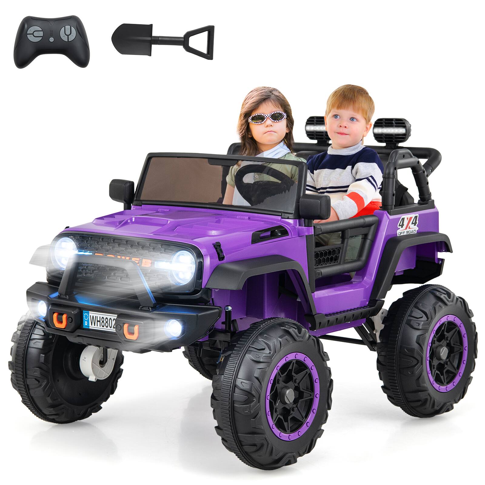 Costway - 24V 2 Seater Kids Ride on Truck 2WD/4WD Battery Powered Vehicle Toddler Powerful Car with Remote Control - Purple