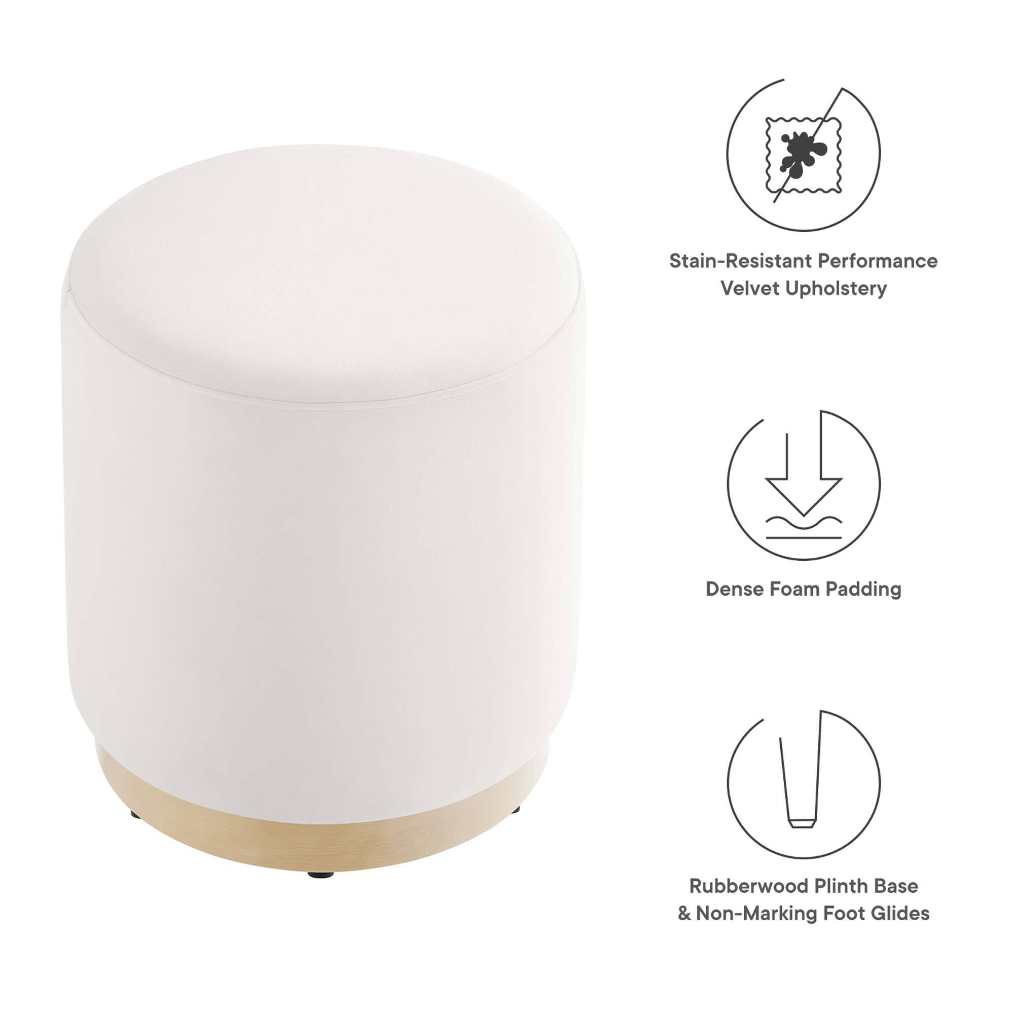 - Stain-Resistant Performance Velvet Upholstery
- Dense Foam Padding
- Rubberwood Plinth Base & Non-Marking Foot Glides