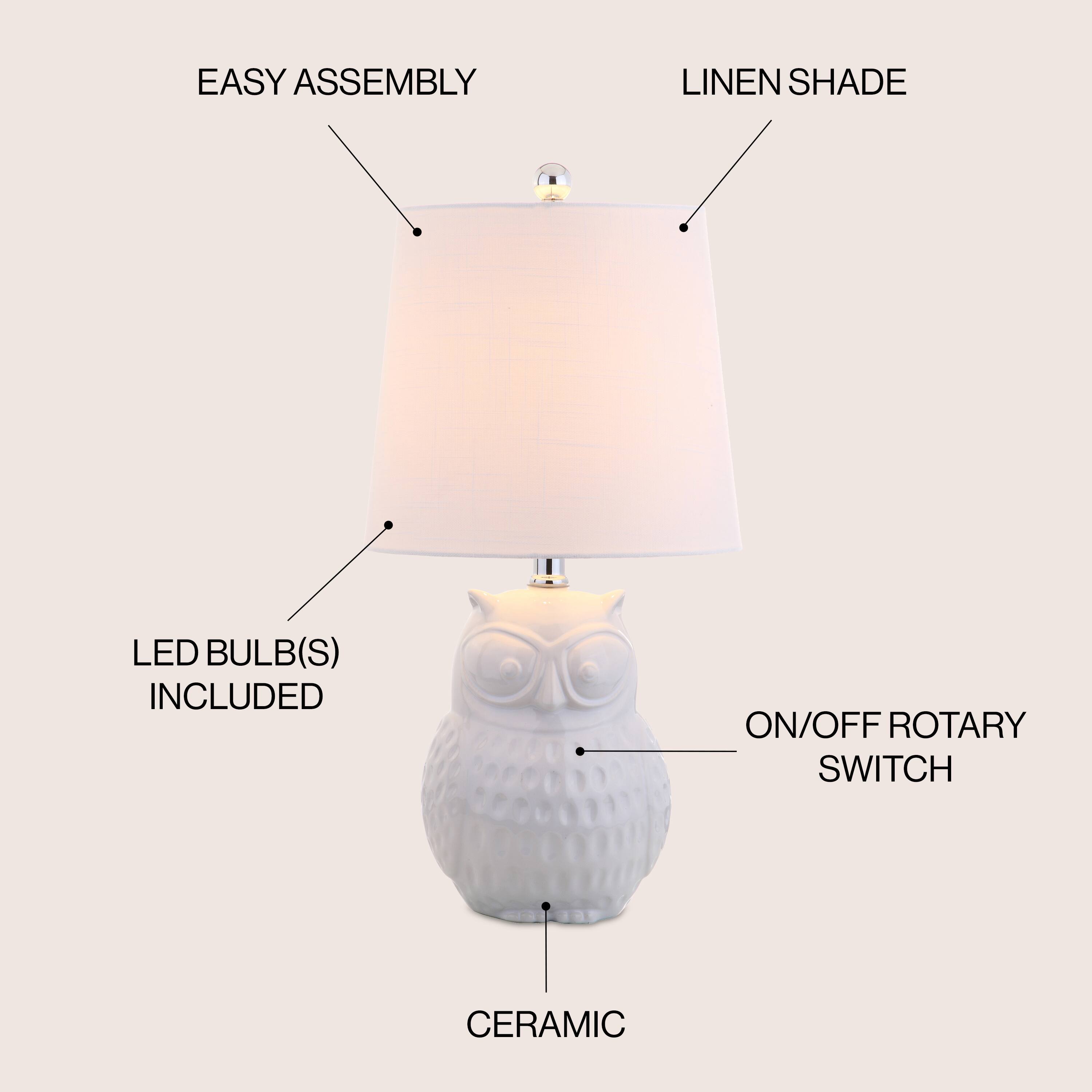 EASY ASSEMBLY  
LINEN SHADE  
LED BULB(S) INCLUDED  
ON/OFF ROTARY SWITCH  
CERAMIC