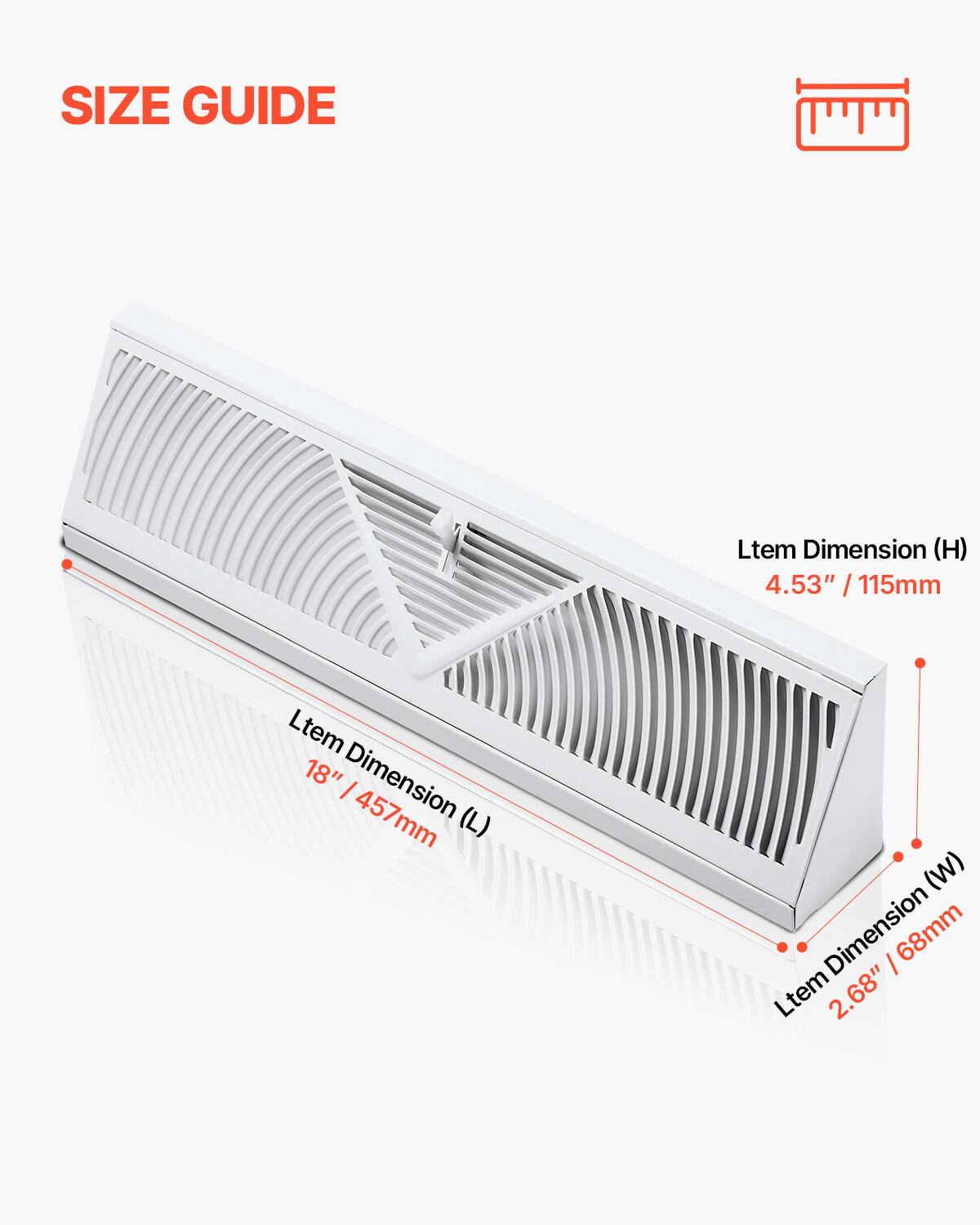 SIZE GUIDE

Ltem Dimension (H) 4.53" / 115mm

Ltem Dimension (L) 18" / 457mm

Ltem Dimension (W) 2.68" / 68mm