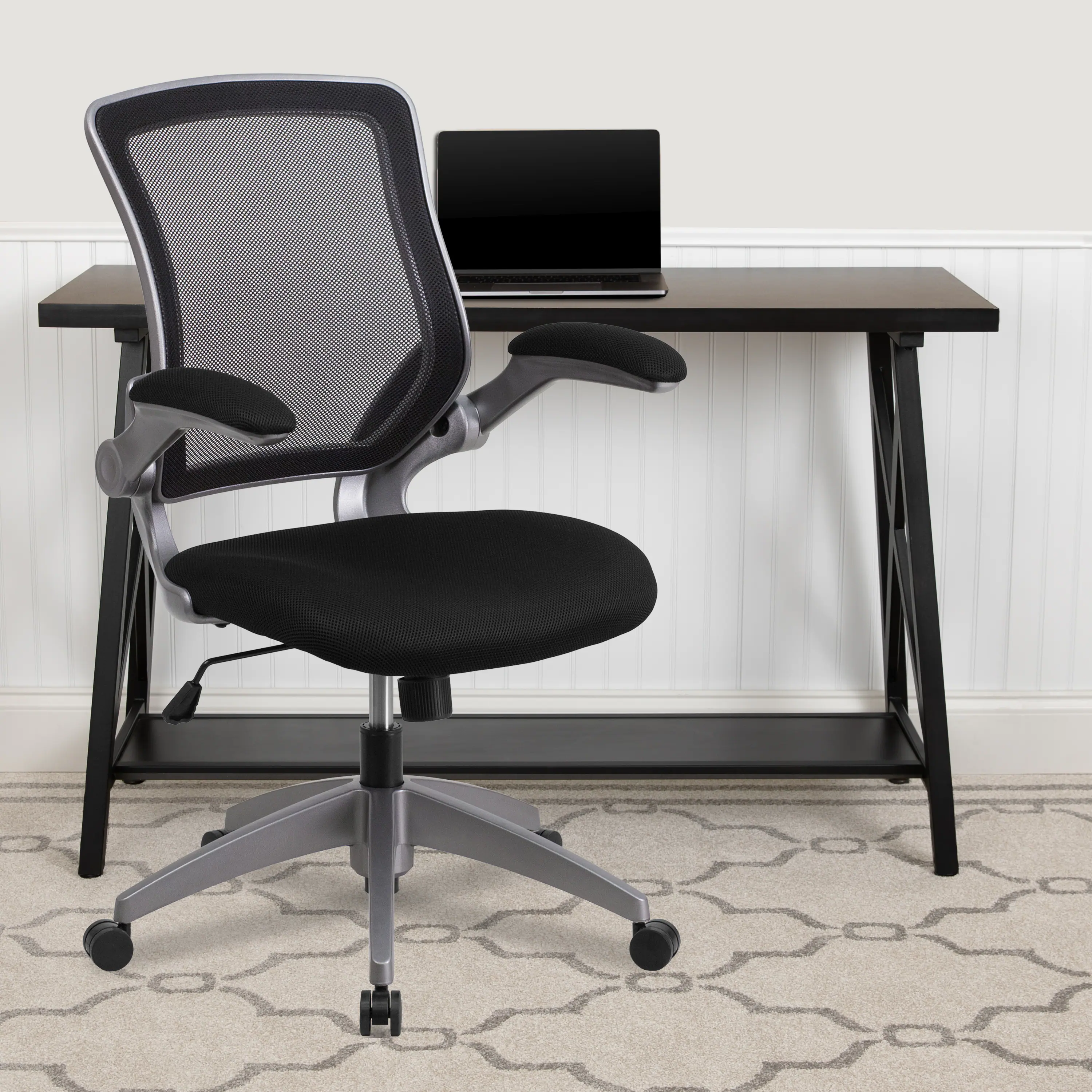 Alt View 1. Emma + Oliver - Mid-Back Mesh Swivel Ergonomic Task Office Chair with Gray Frame & Flip-Up Arms - Black.