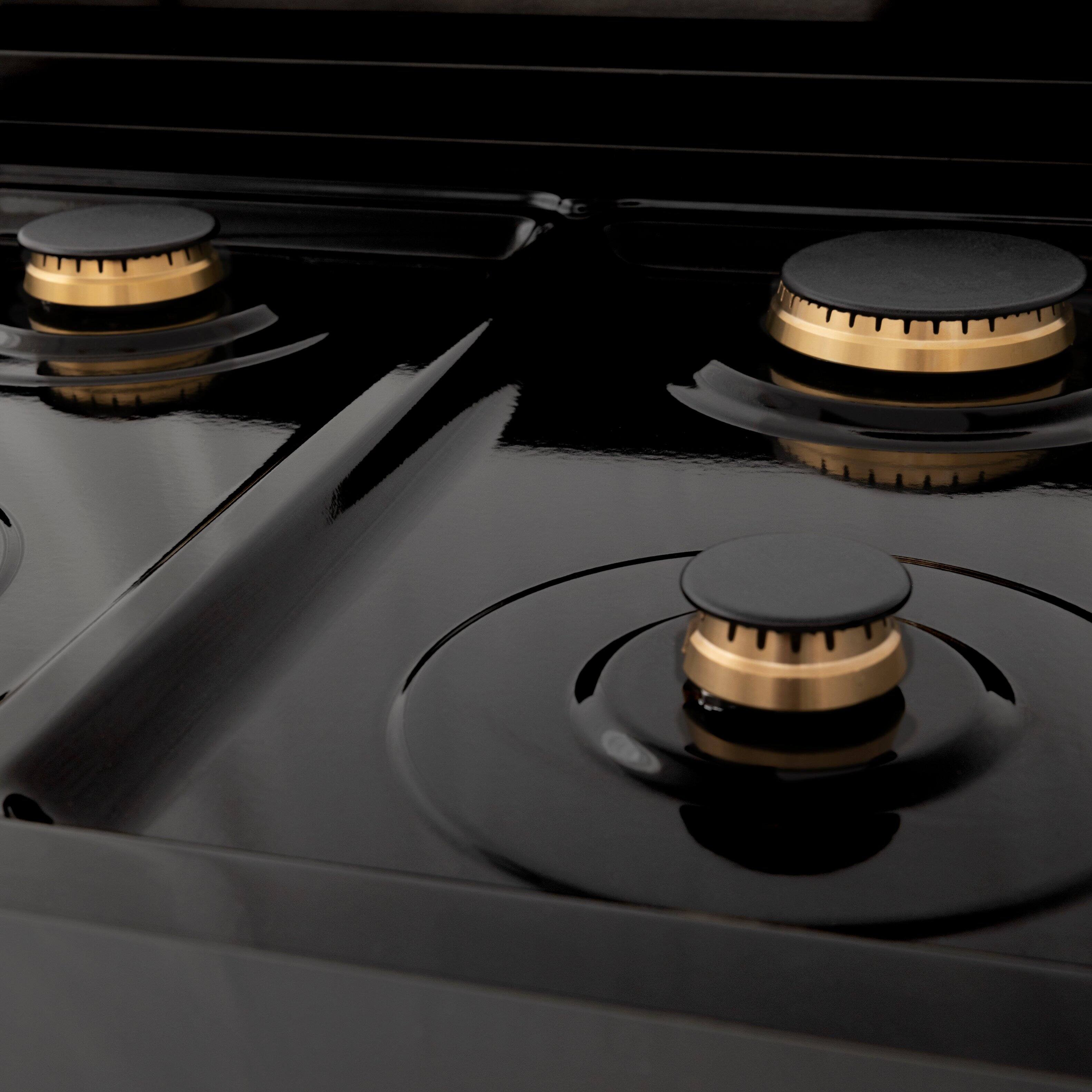 Back. ZLINE - ZLINE Autograph 36 in. Legacy Rangetop in Black Stainless Steel w/ Gold Accents - Black Stainless Steel.